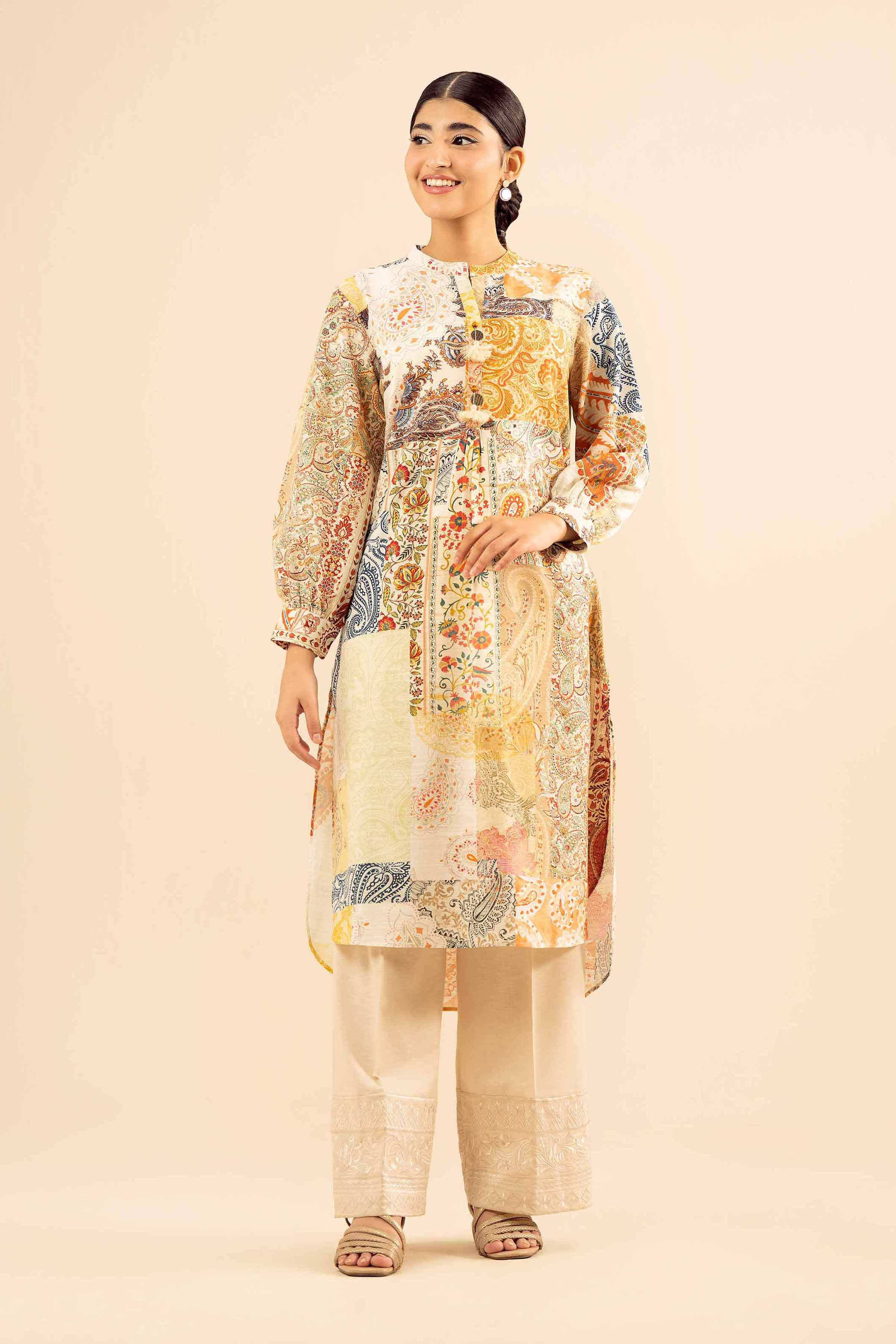 NishatUK - Beige Printed Khaddar 1-piece ready to wear Shirt