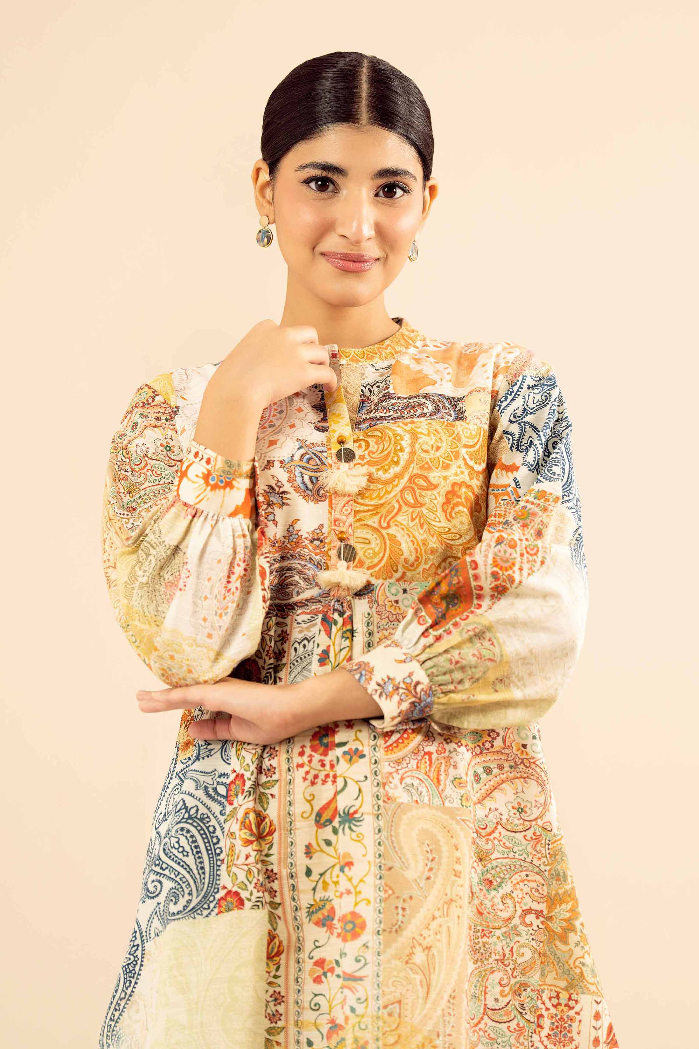 NishatUK - Beige Printed Khaddar 1-piece ready to wear Shirt