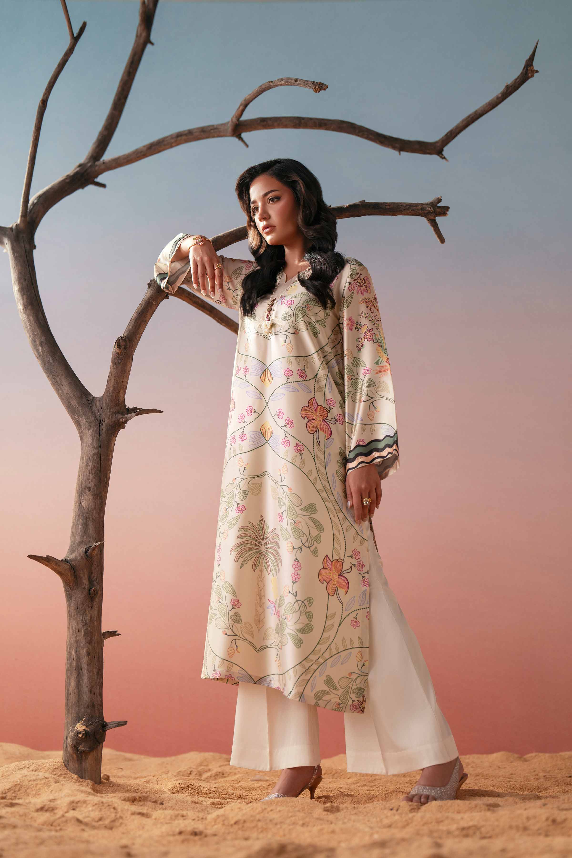 NishatUK - Yellow Printed Silk 1-piece ready to wear shirt