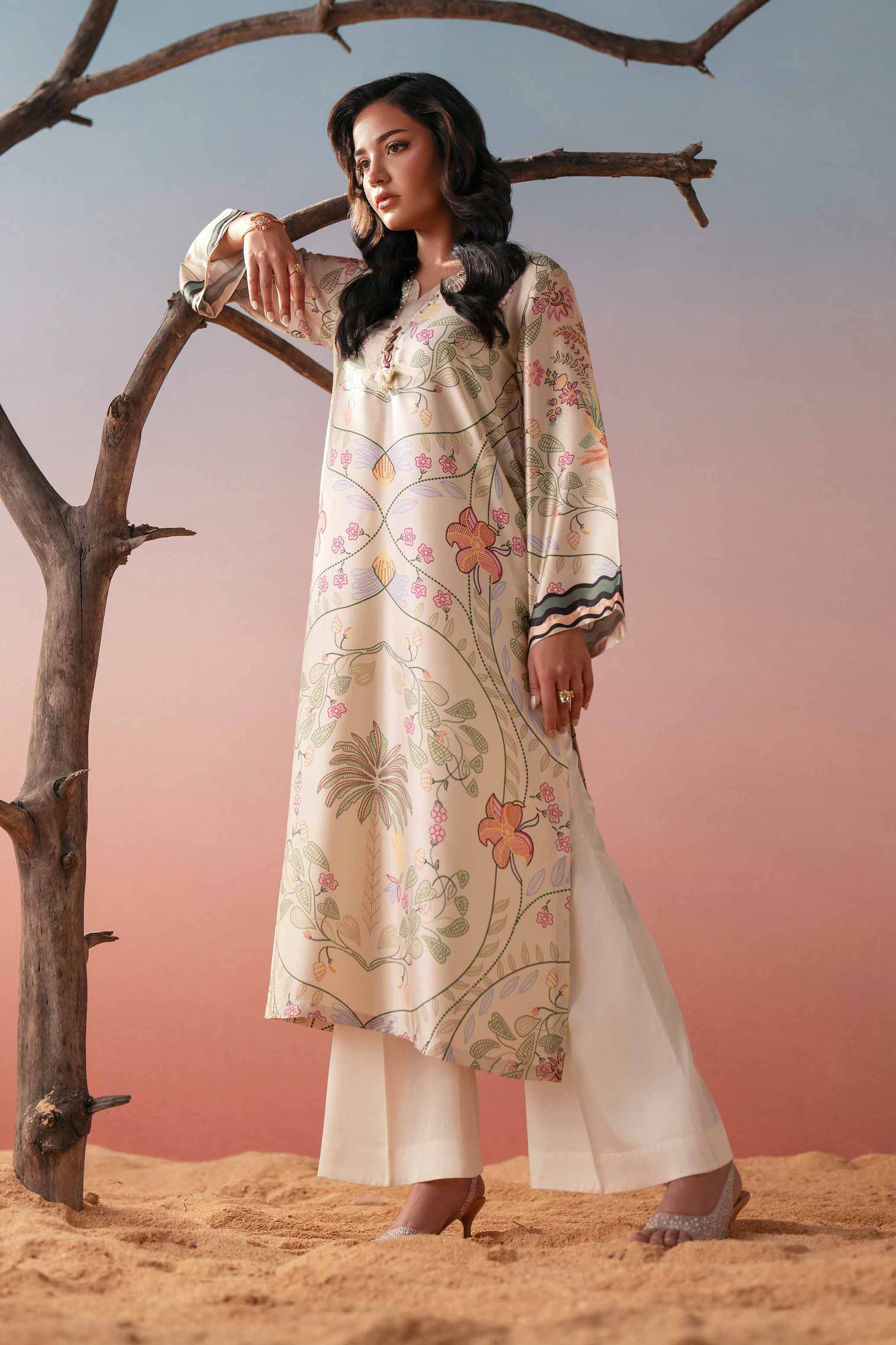 NishatUK - Yellow Printed Silk 1-piece ready to wear shirt