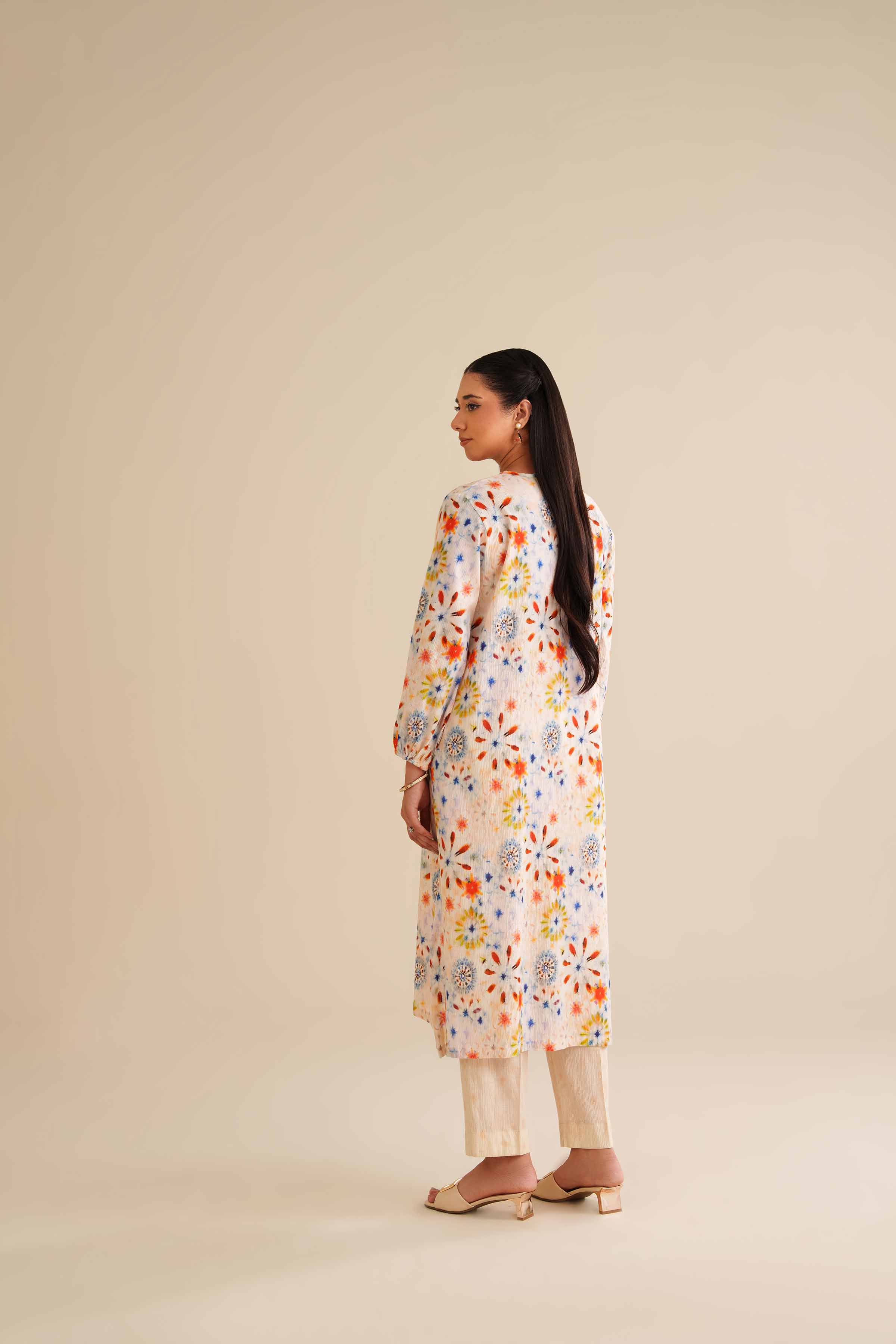 NishatUK - Off White Printed Crush 2-piece ready to wear Dress