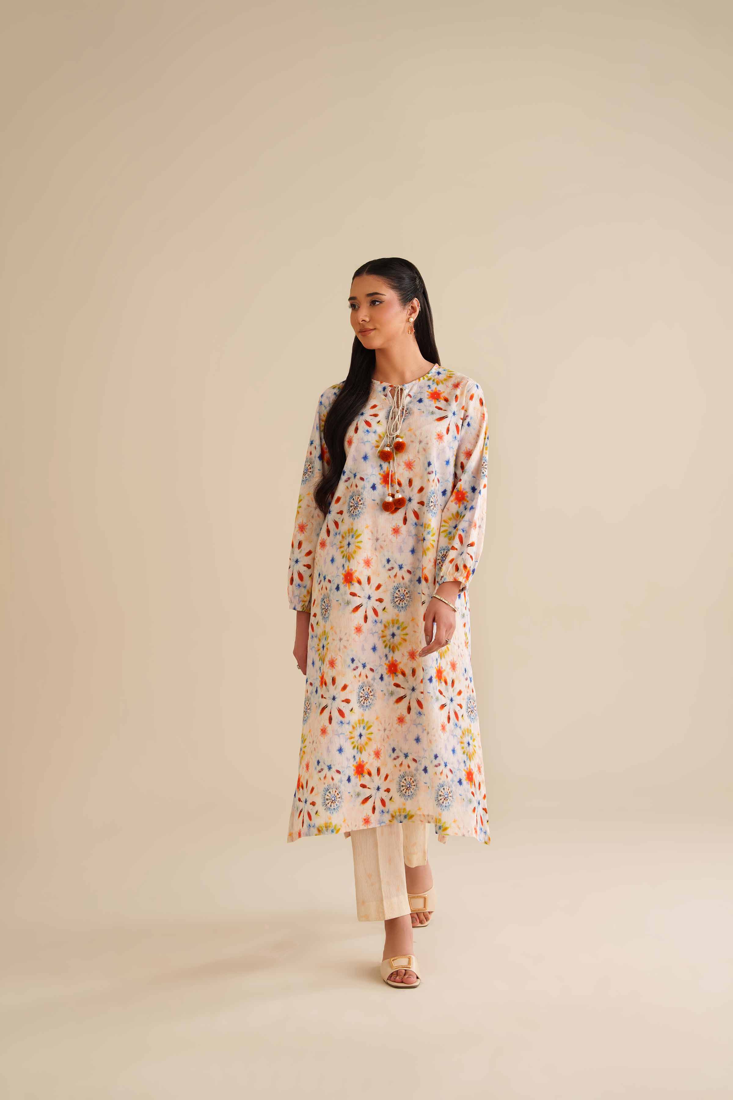 NishatUK - Off White Printed Crush 2-piece ready to wear Dress