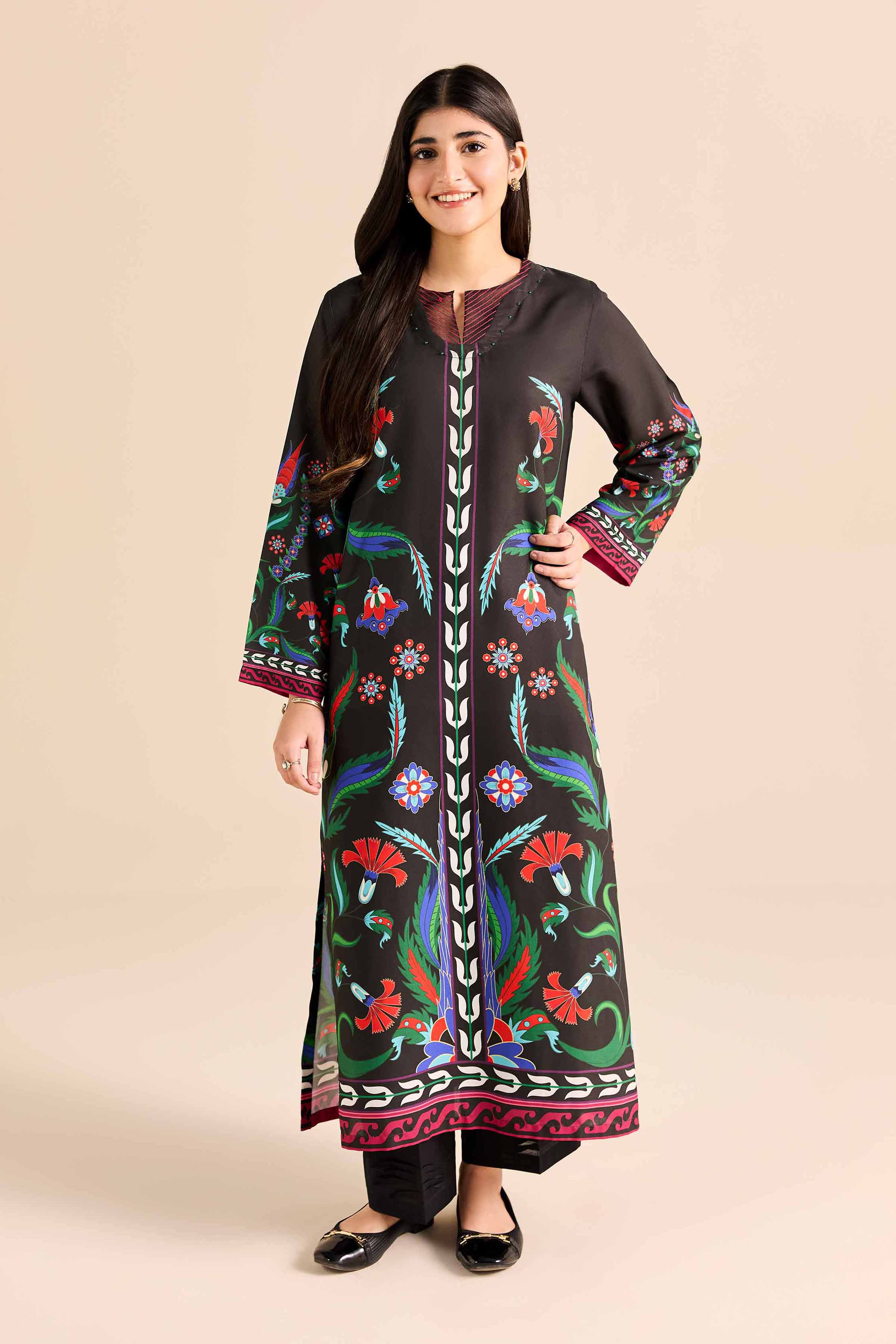 NishatUK - Black Printed Silk 1-piece ready to wear shirt
