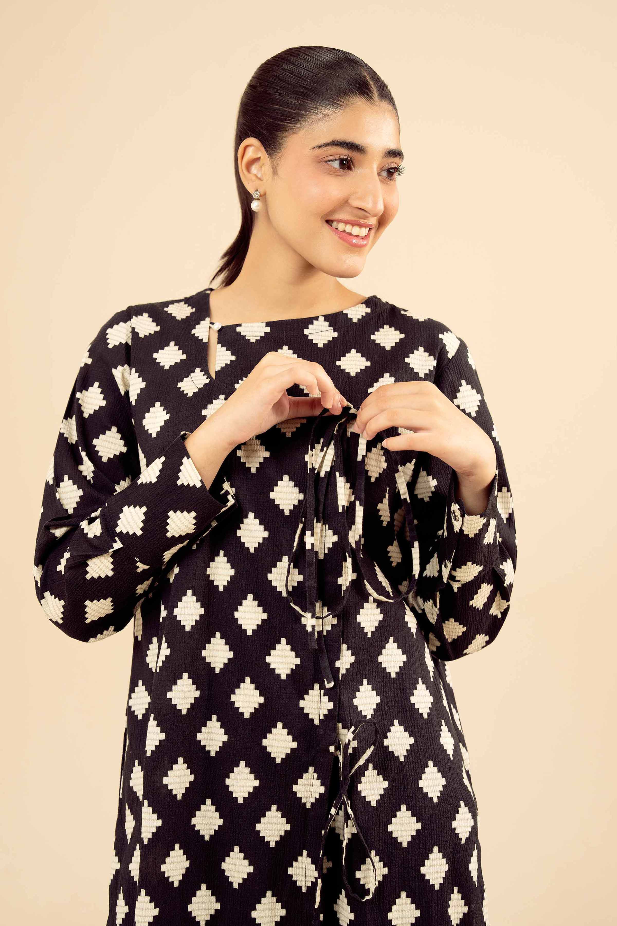 NishatUK - Black Printed Crush 2-piece ready to wear Dress