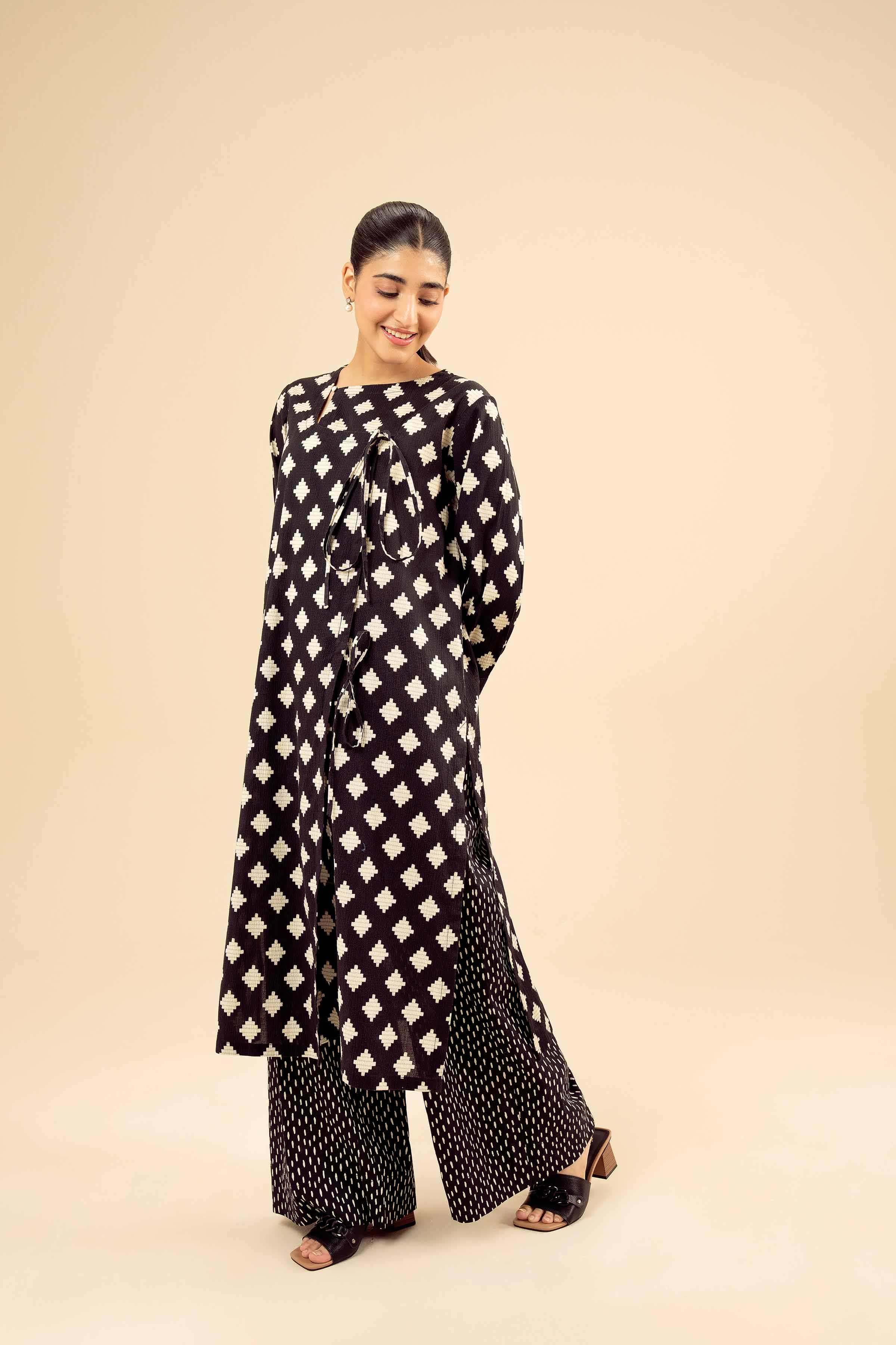 NishatUK - Black Printed Crush 2-piece ready to wear Dress