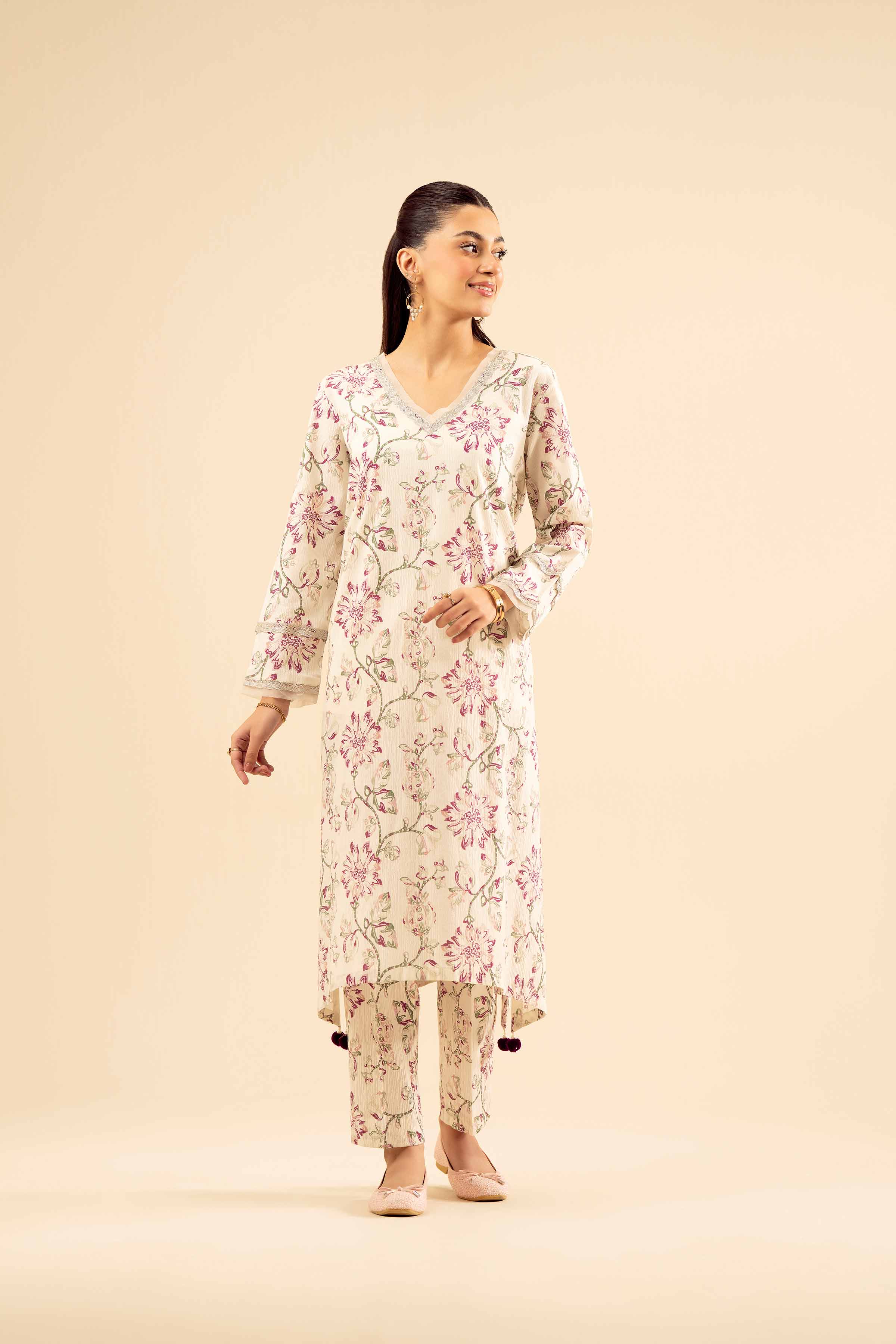 NishatUK - Off White Solids Crush 2-piece ready to wear Dress