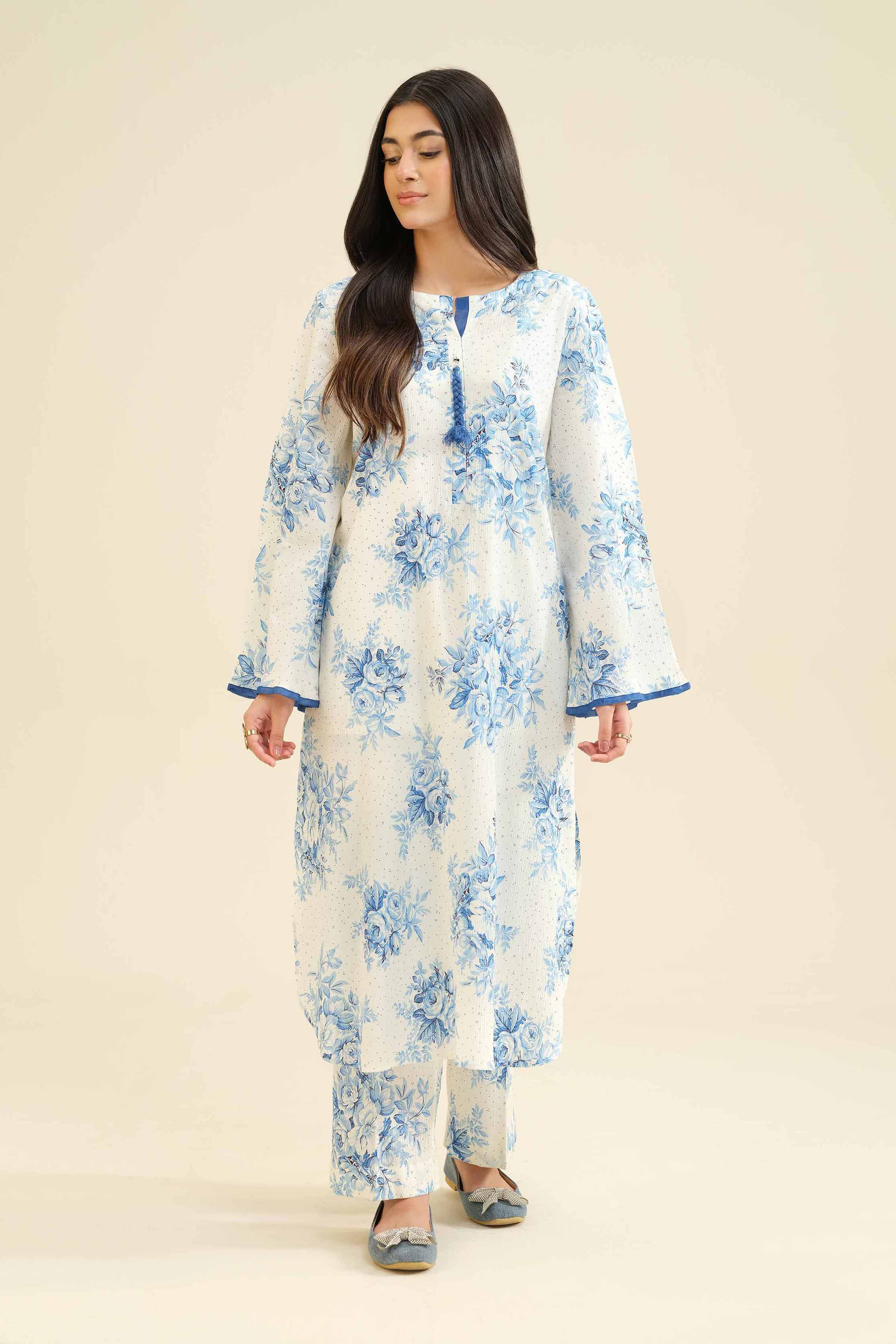 NishatUK - White Printed Crush 2-piece ready to wear Dress