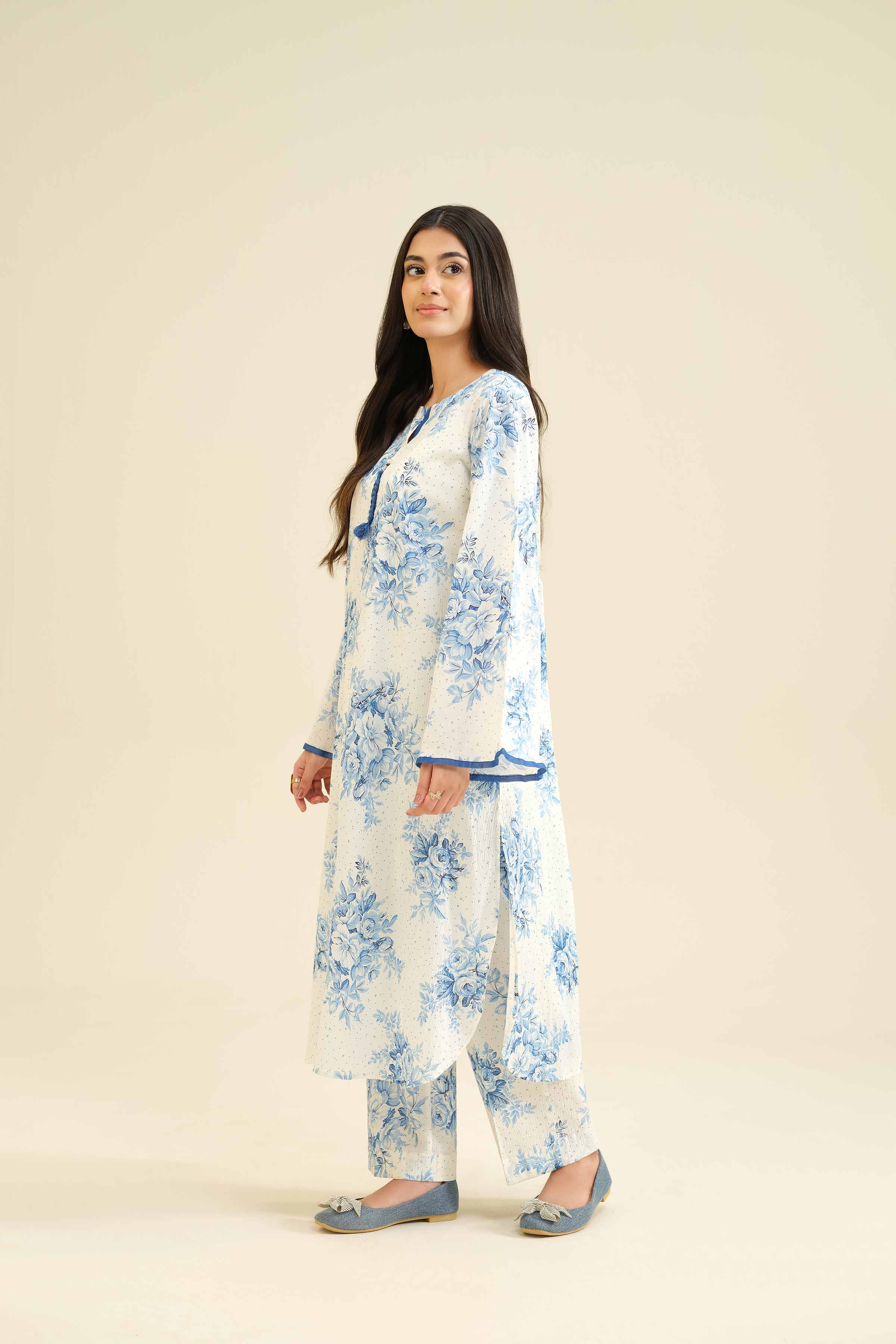 NishatUK - White Printed Crush 2-piece ready to wear Dress