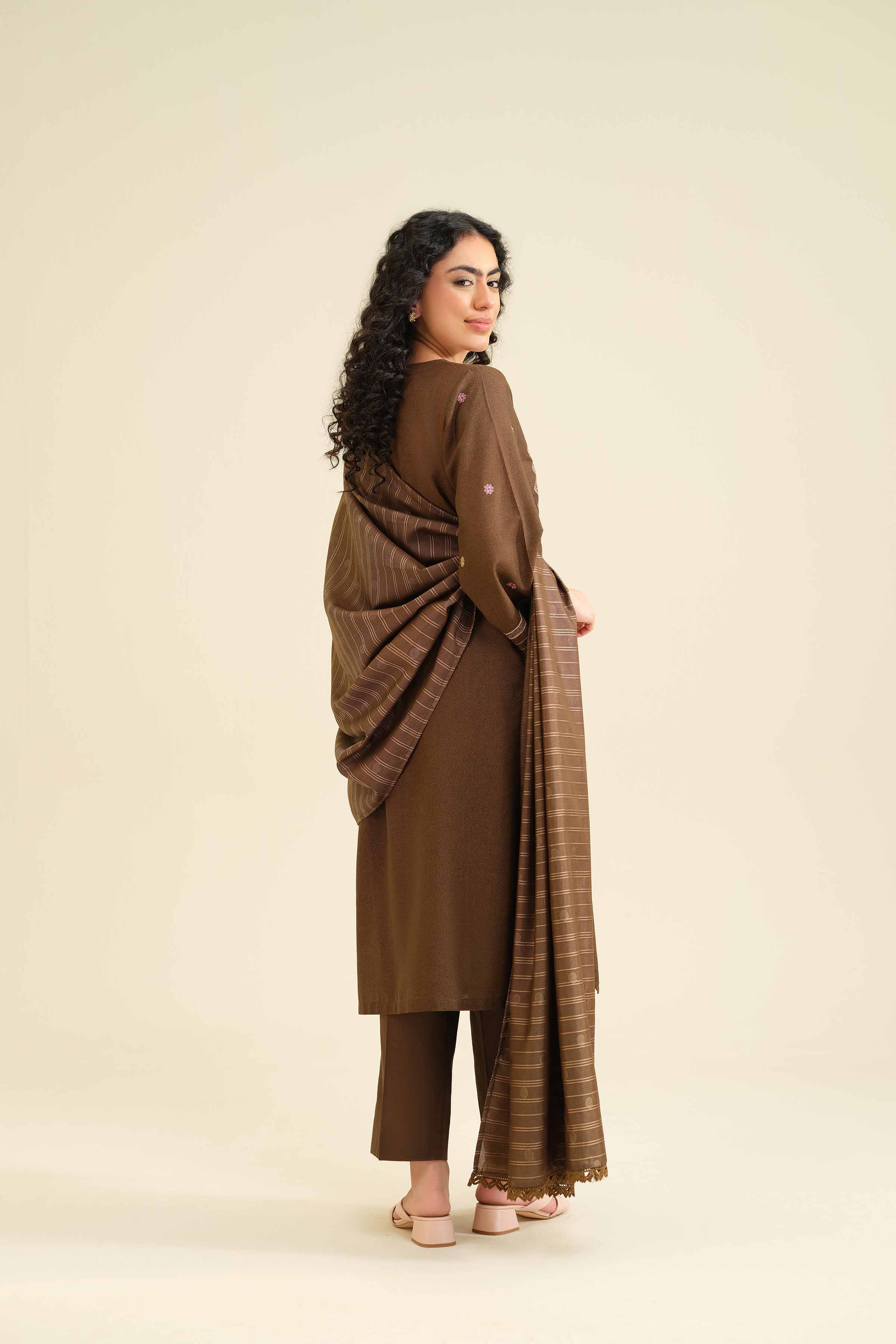 NishatUK - Brown Embroidered Karandi 3-piece ready to wear Suit