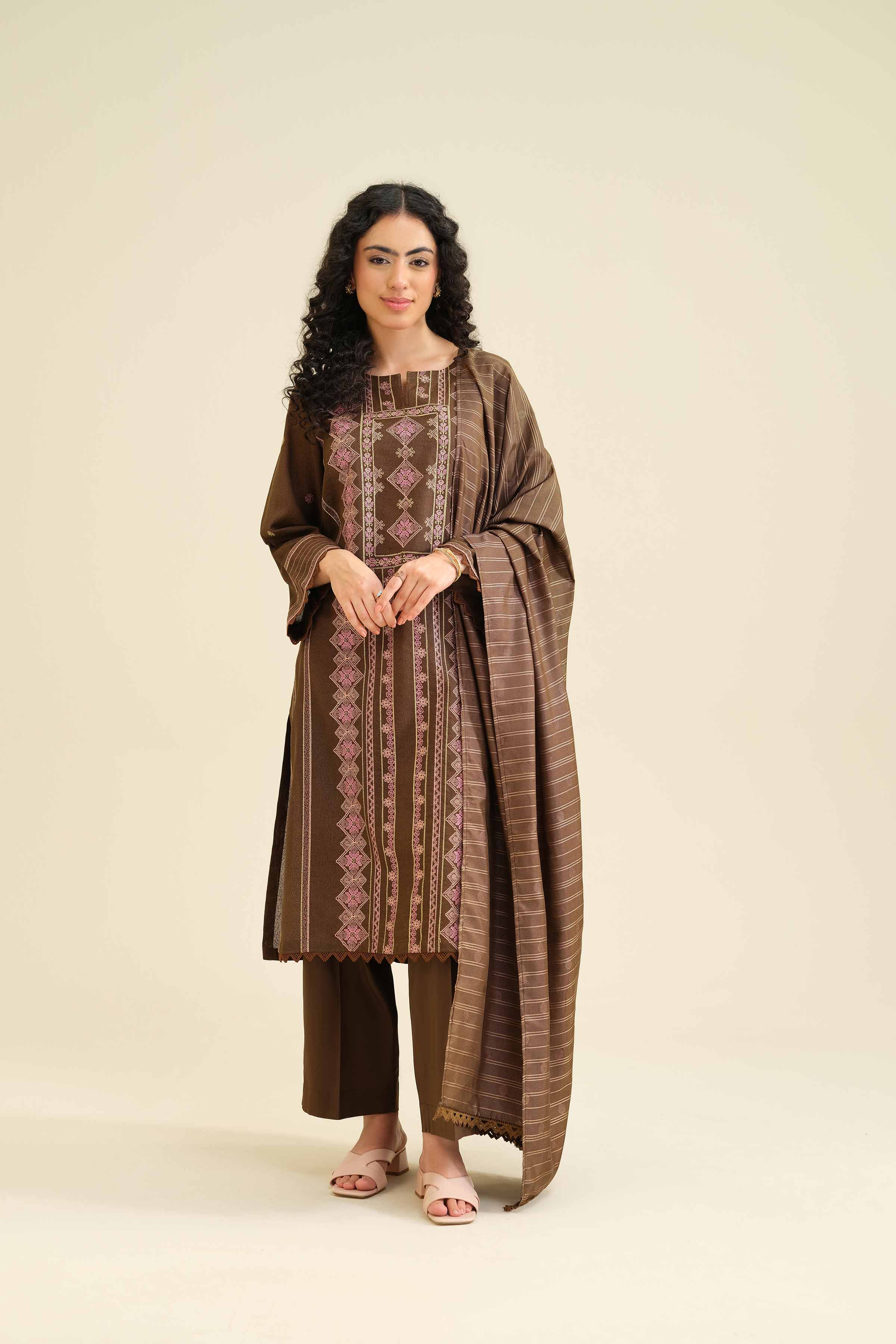 NishatUK - Brown Embroidered Karandi 3-piece ready to wear Suit