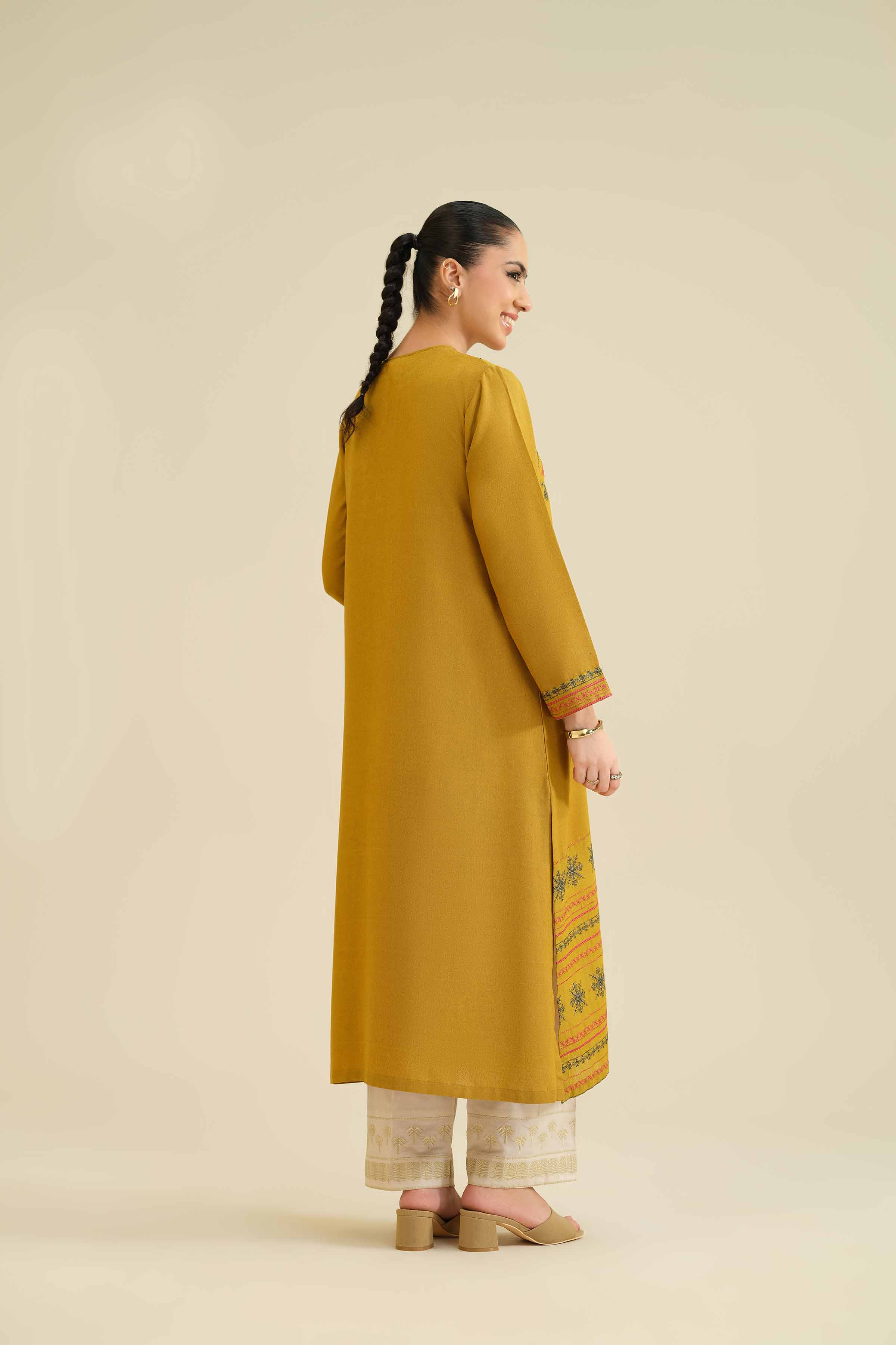 NishatUK - Mustard Embroidered Karandi 1-piece ready to wear Dress