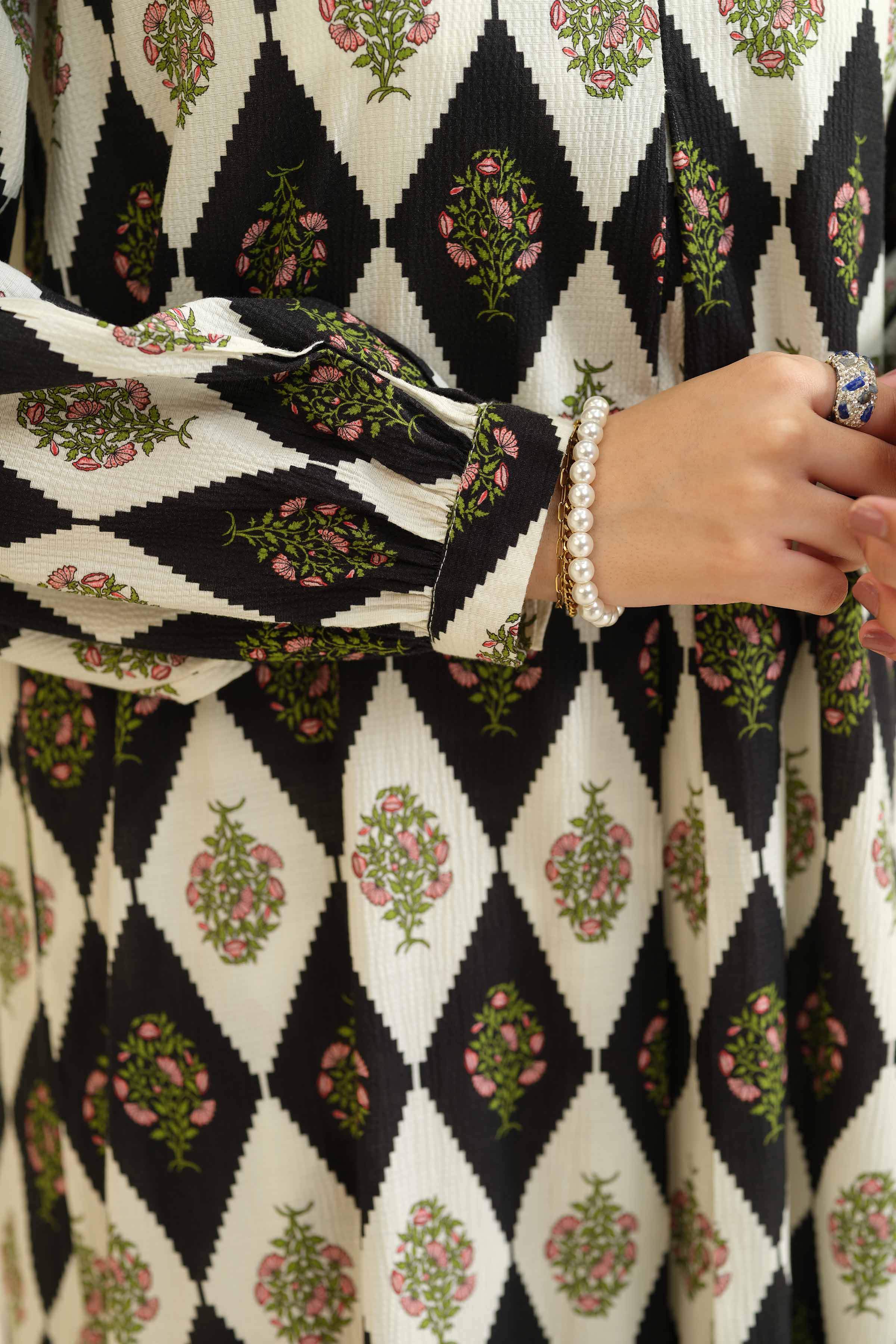 NishatUK - Black Printed Crush 2-piece ready to wear Dress