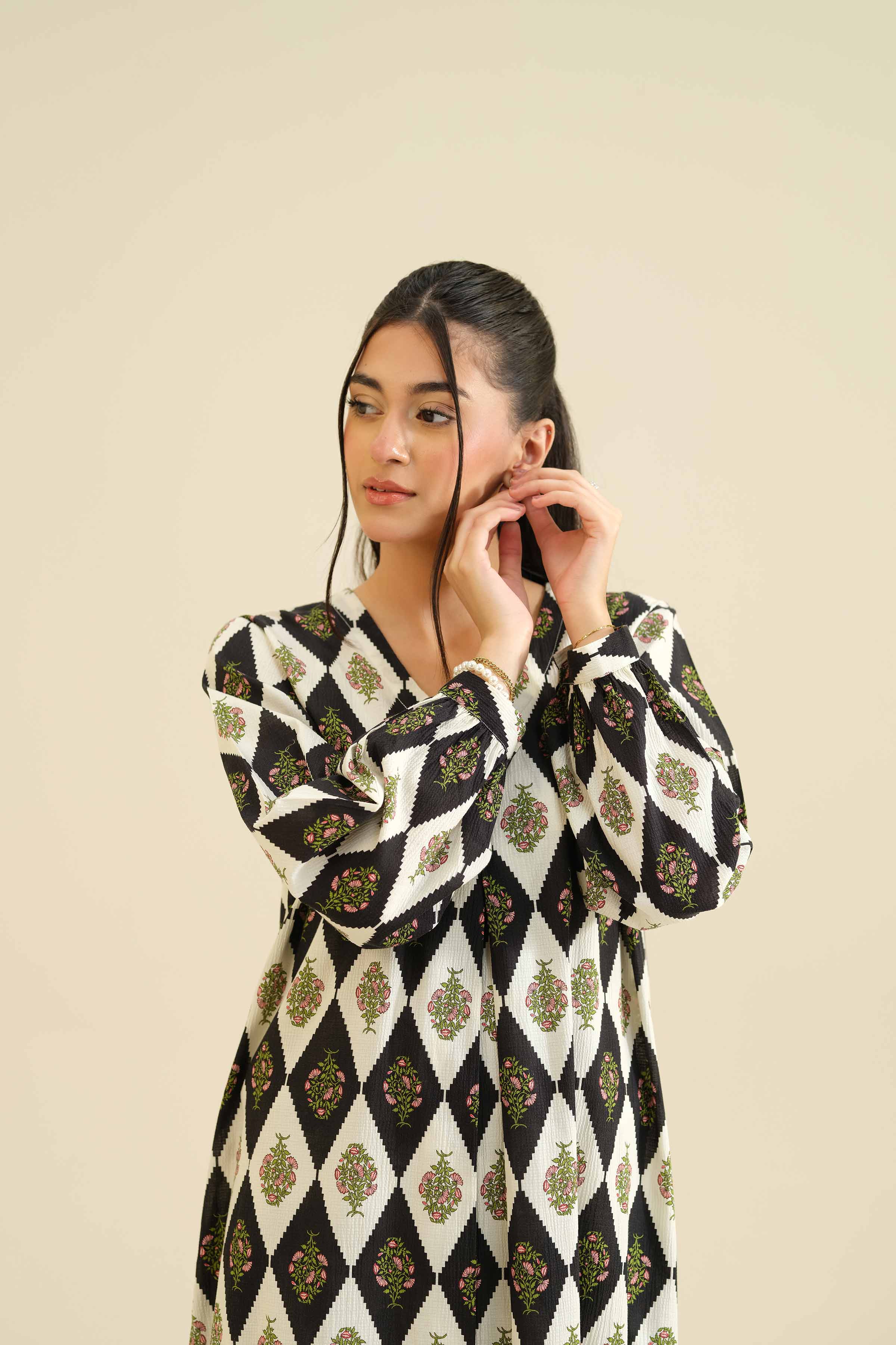 NishatUK - Black Printed Crush 2-piece ready to wear Dress