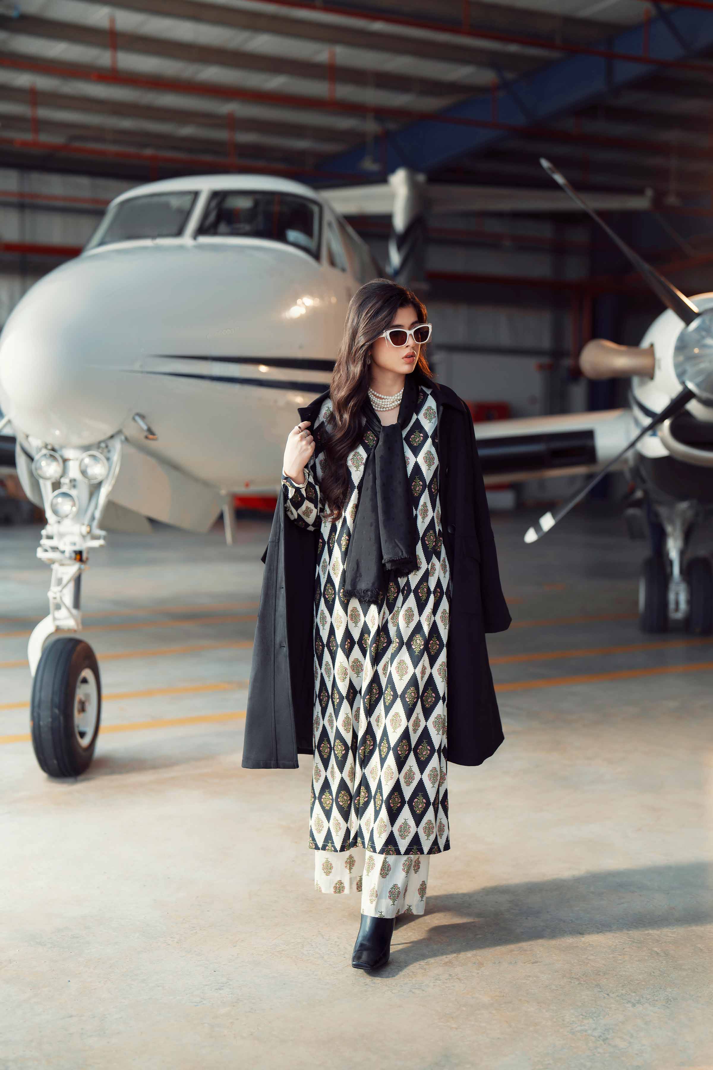 NishatUK - Black Printed Crush 2-piece ready to wear Dress