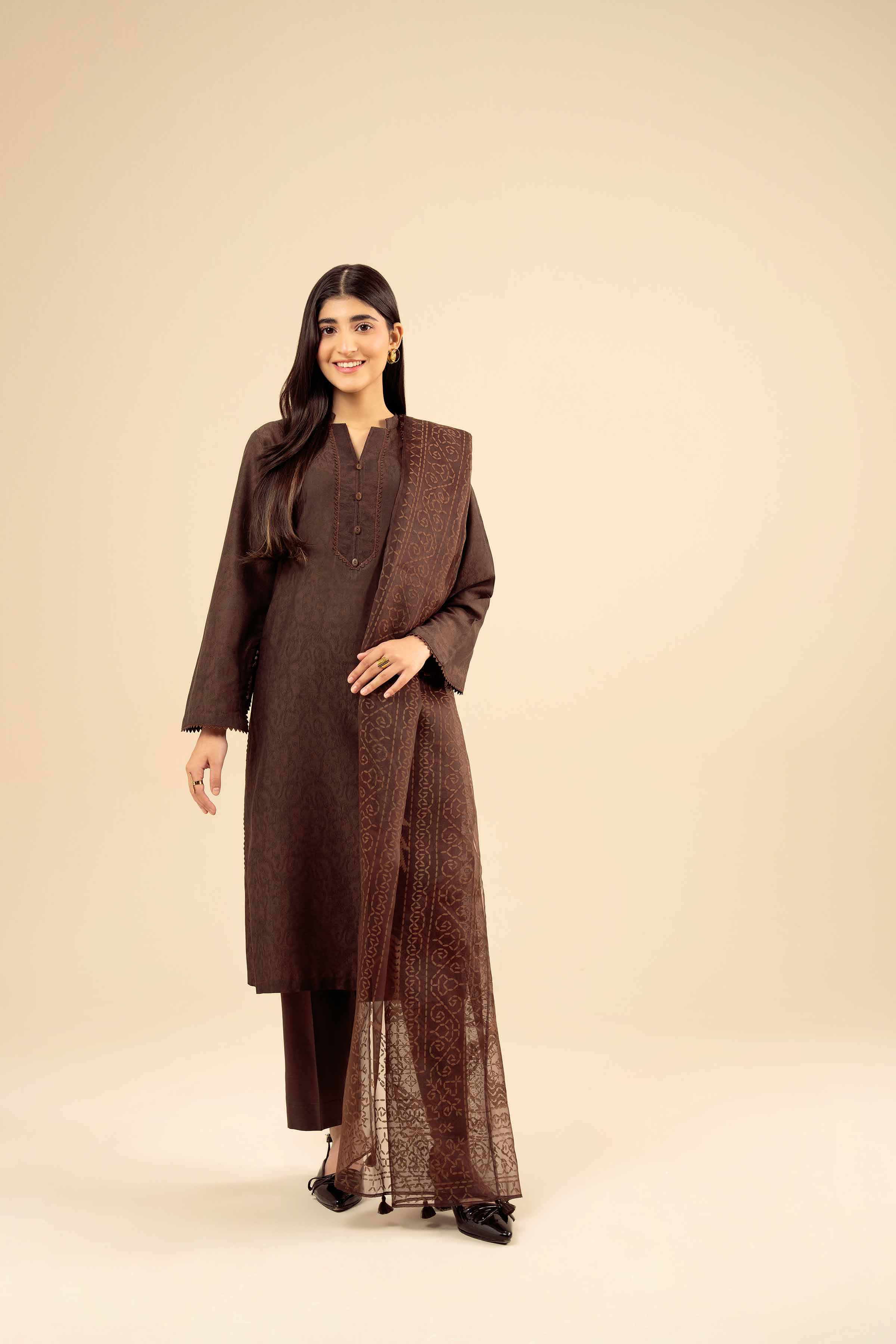 NishatUK - Brown Solids Jacquard 2-piece ready to wear Dress