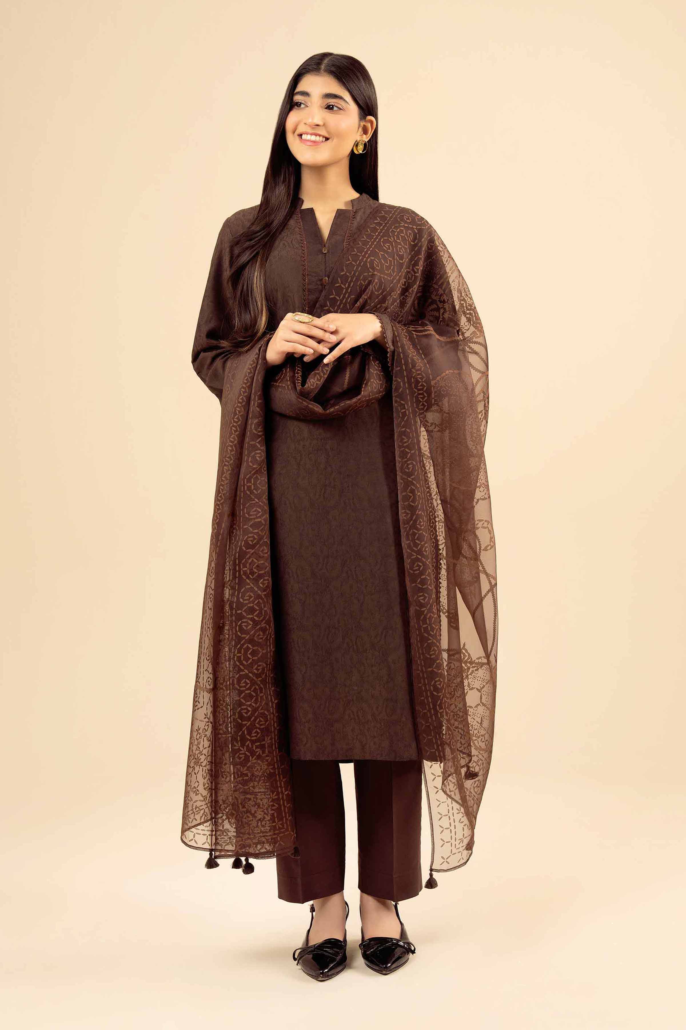NishatUK - Brown Solids Jacquard 2-piece ready to wear Dress