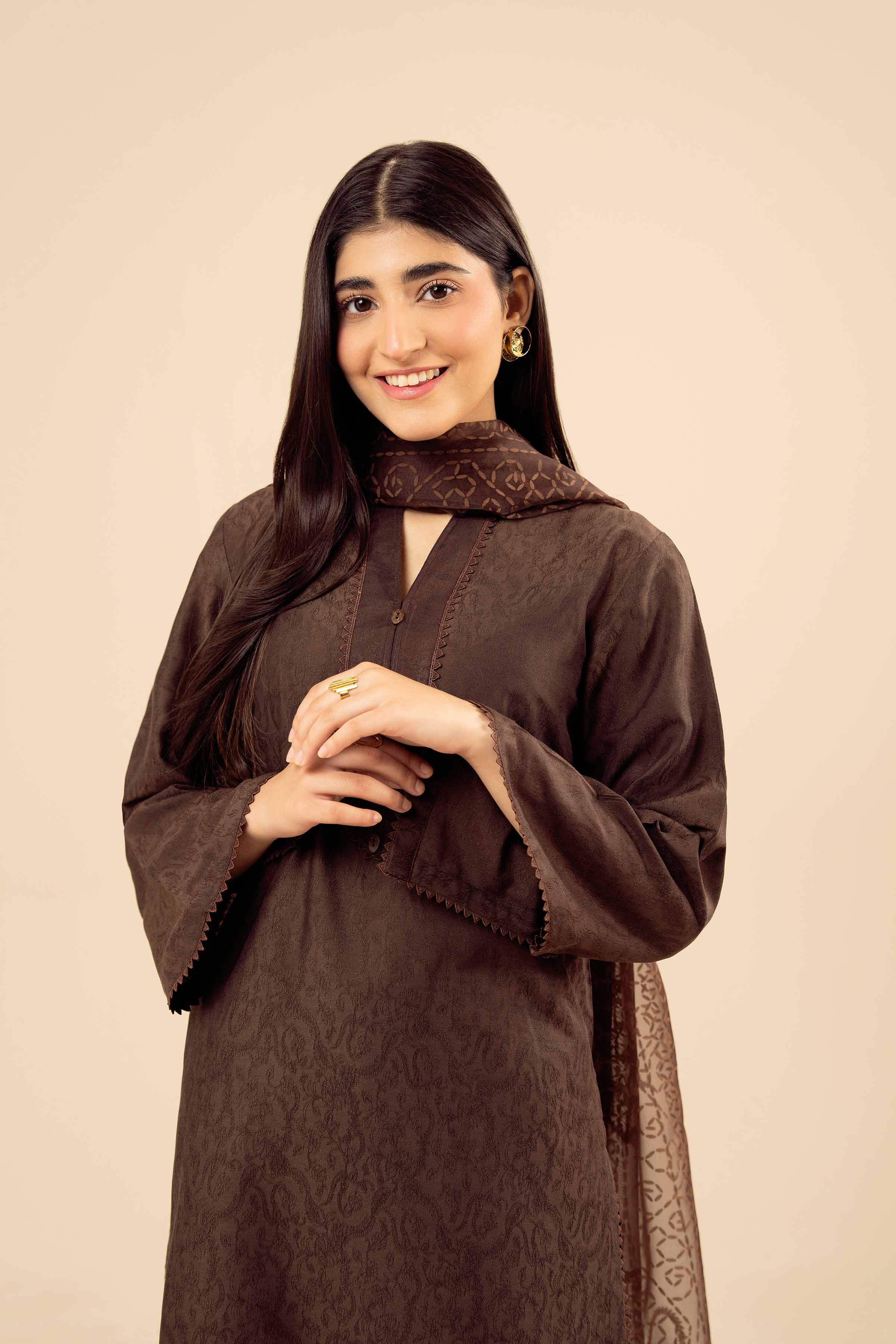 NishatUK - Brown Solids Jacquard 2-piece ready to wear Dress