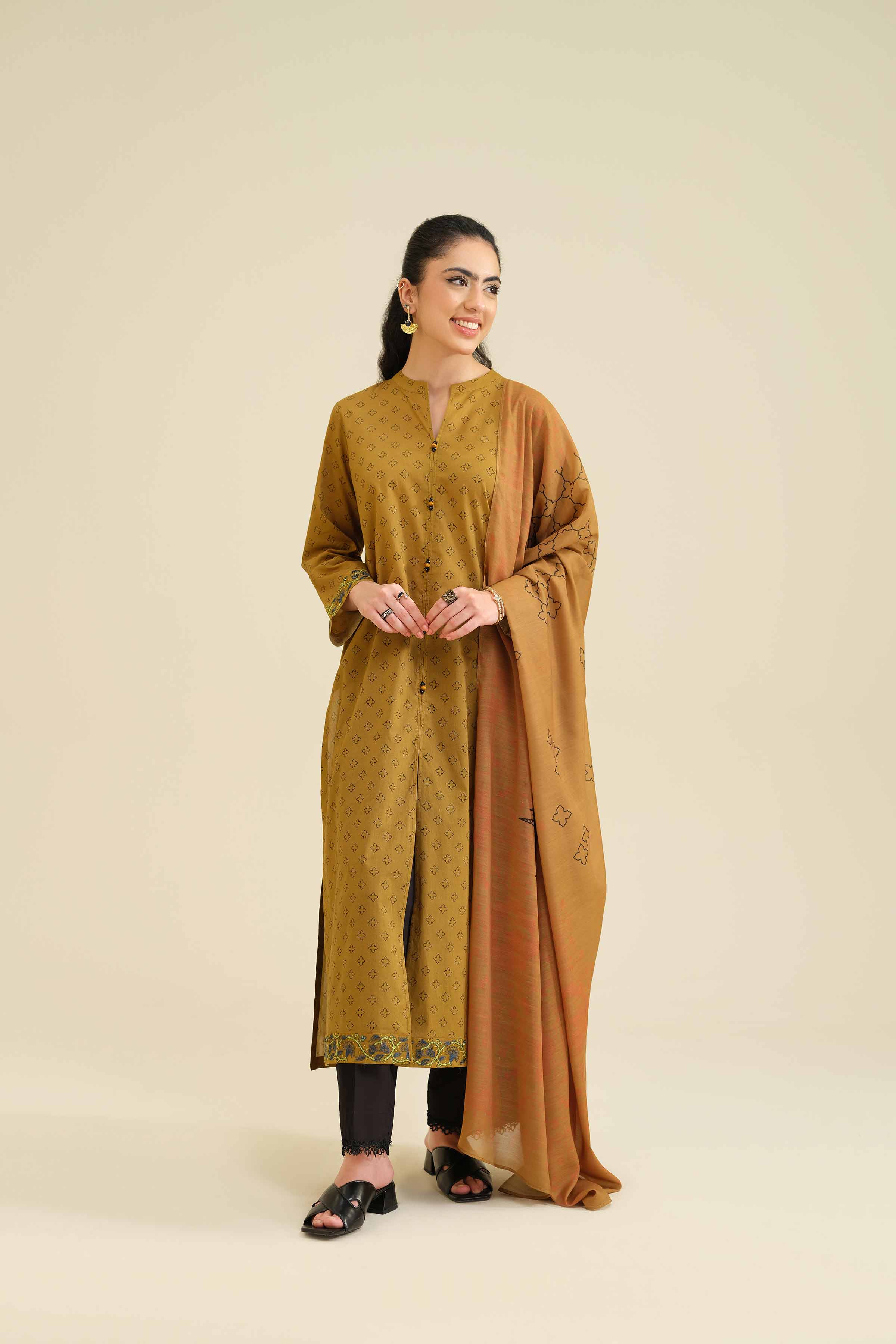 NishatUK - Brown Embroidered Cambric 2-piece ready to wear Dress