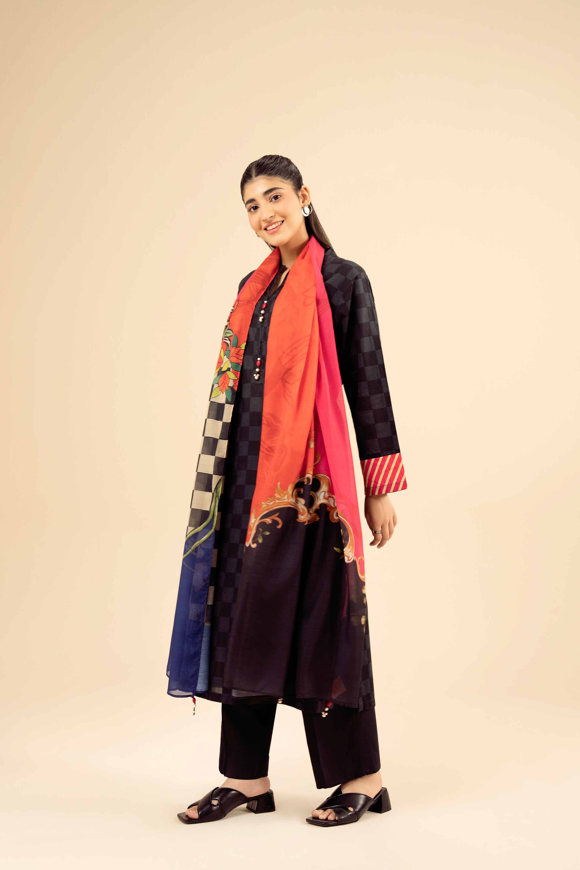 NishatUK - Black Printed Cambric 2-piece ready to wear Dress