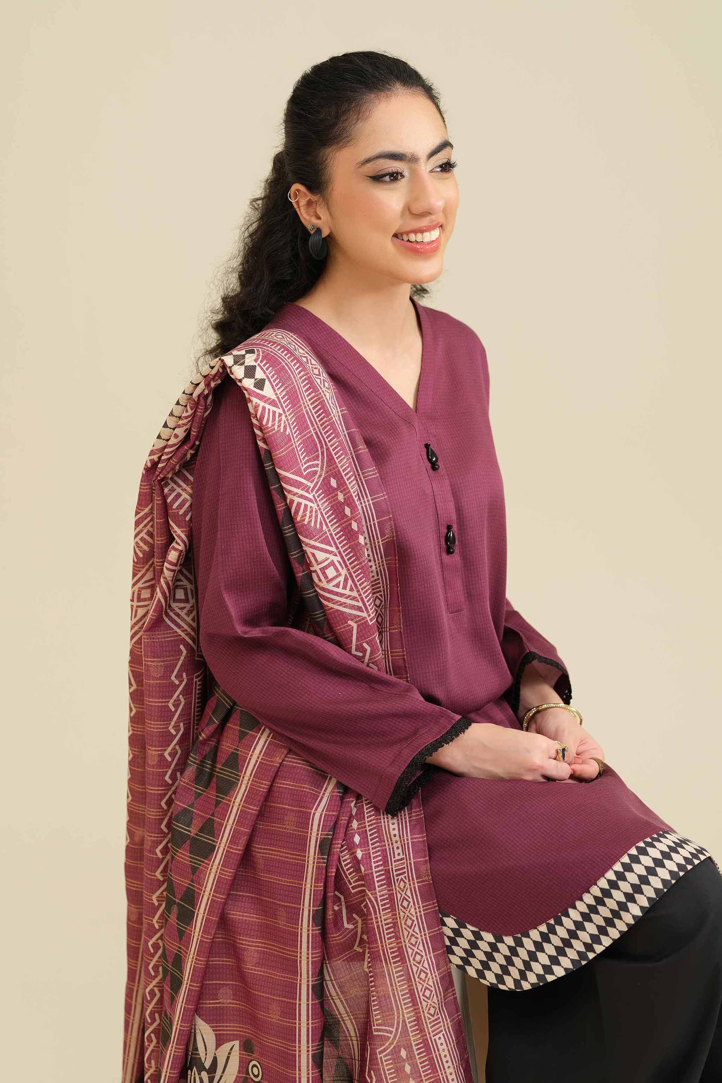NishatUK - Maroon Solids  Satin 2-piece ready to wear Dress