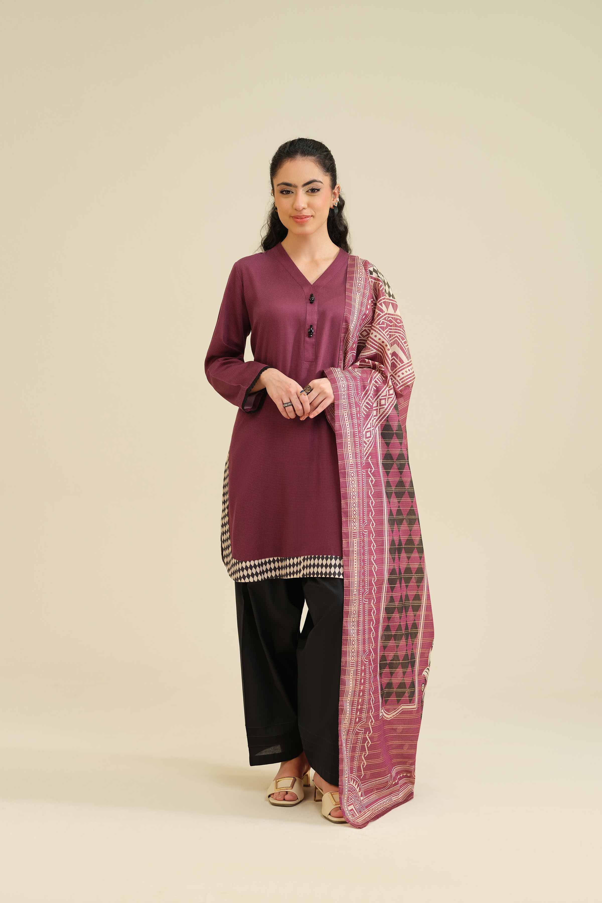 NishatUK - Maroon Solids  Satin 2-piece ready to wear Dress