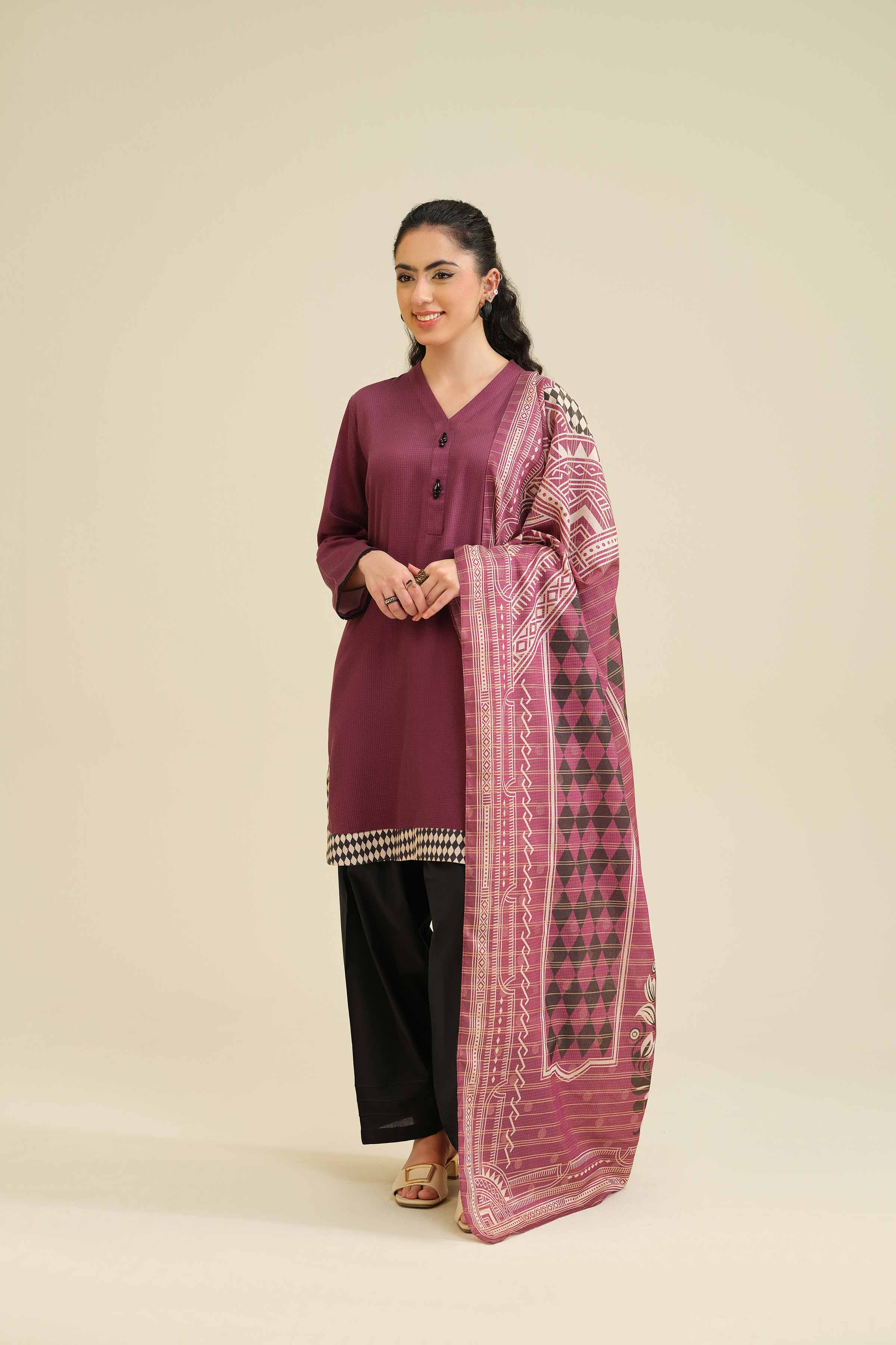 NishatUK - Maroon Solids  Satin 2-piece ready to wear Dress