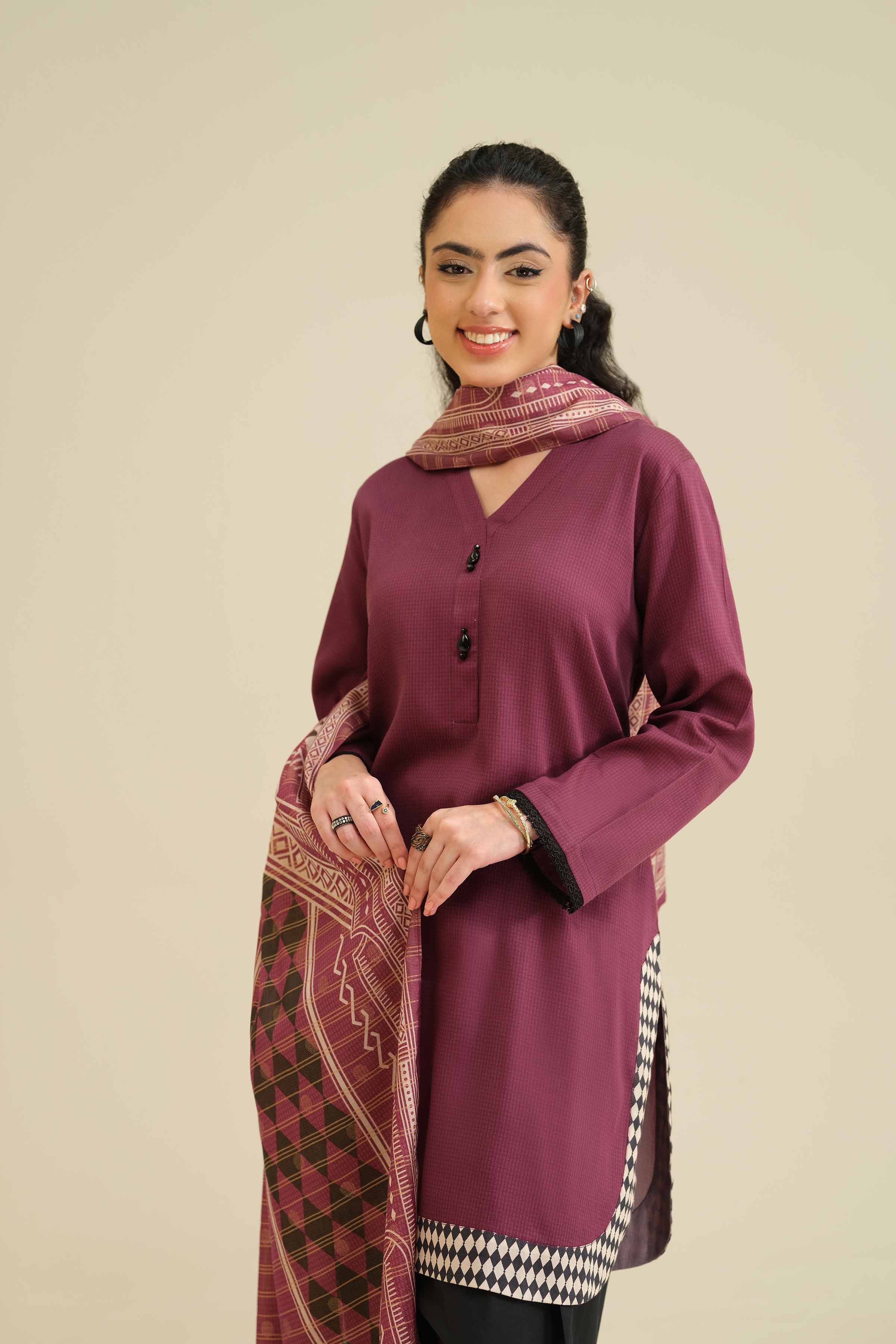 NishatUK - Maroon Solids  Satin 2-piece ready to wear Dress