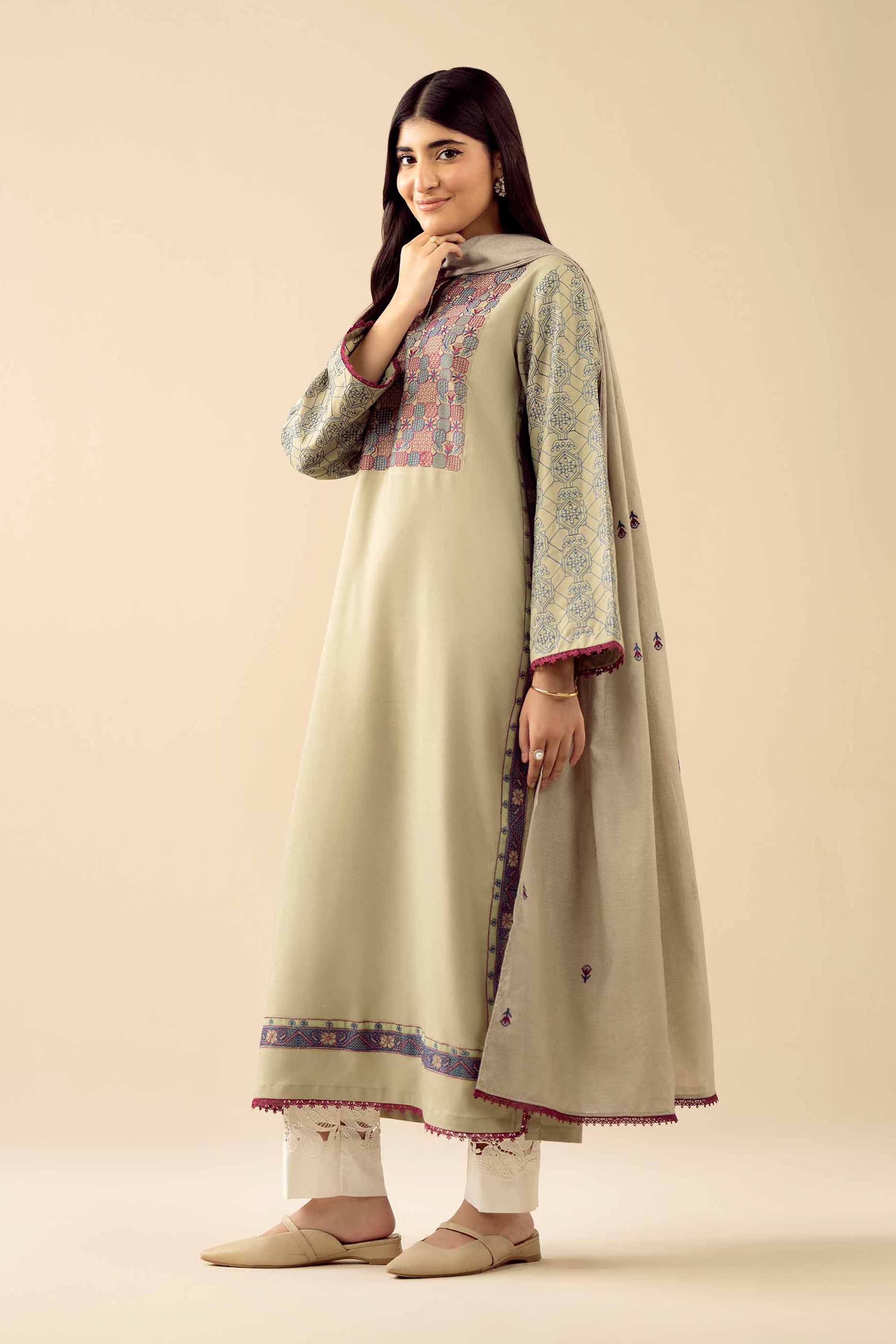 NishatUK - Green Embroidered Viscose 2-piece ready to wear Dress
