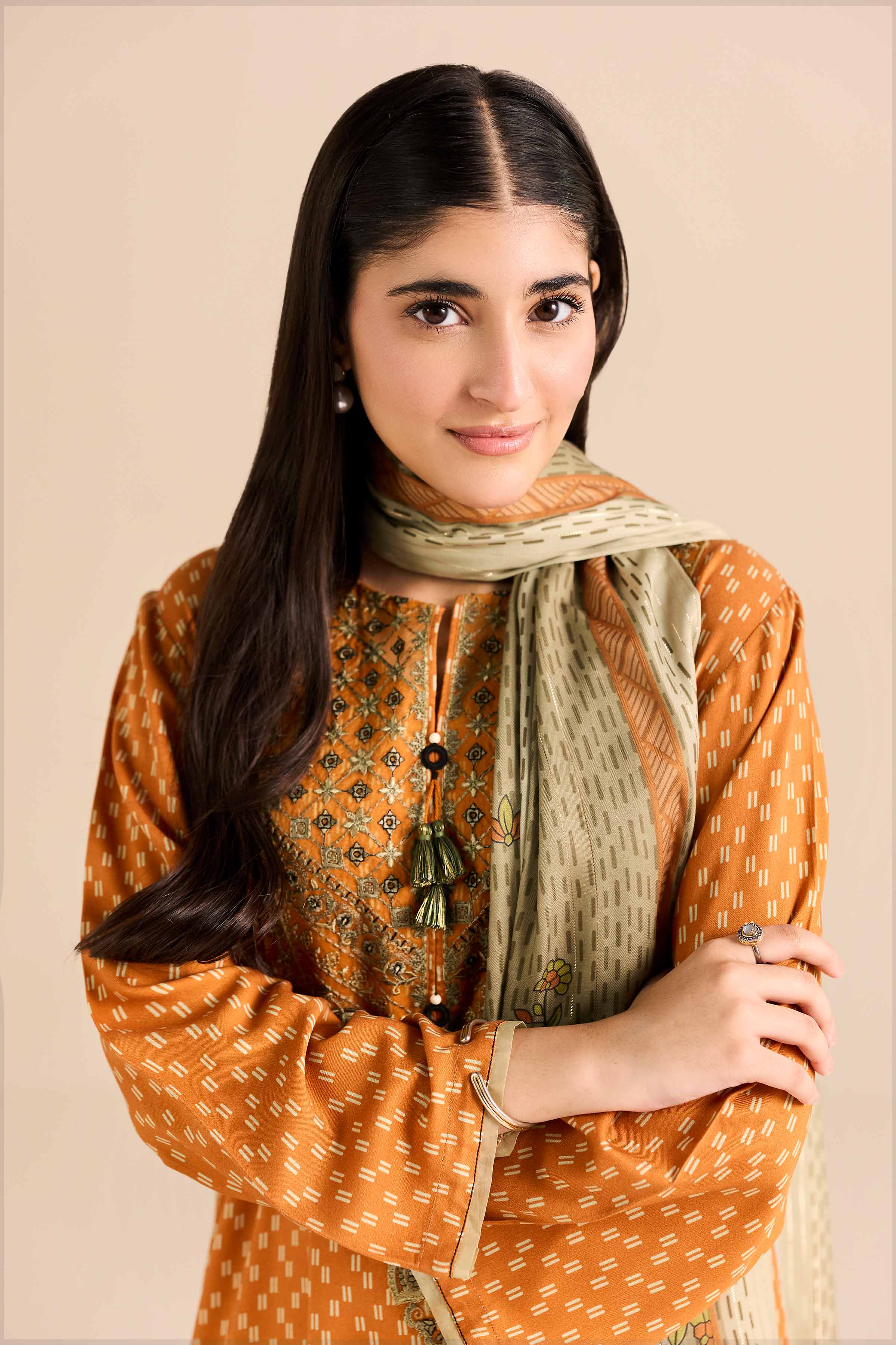 NishatUK - Orange Embroidered Marina 2-piece ready to wear Dress