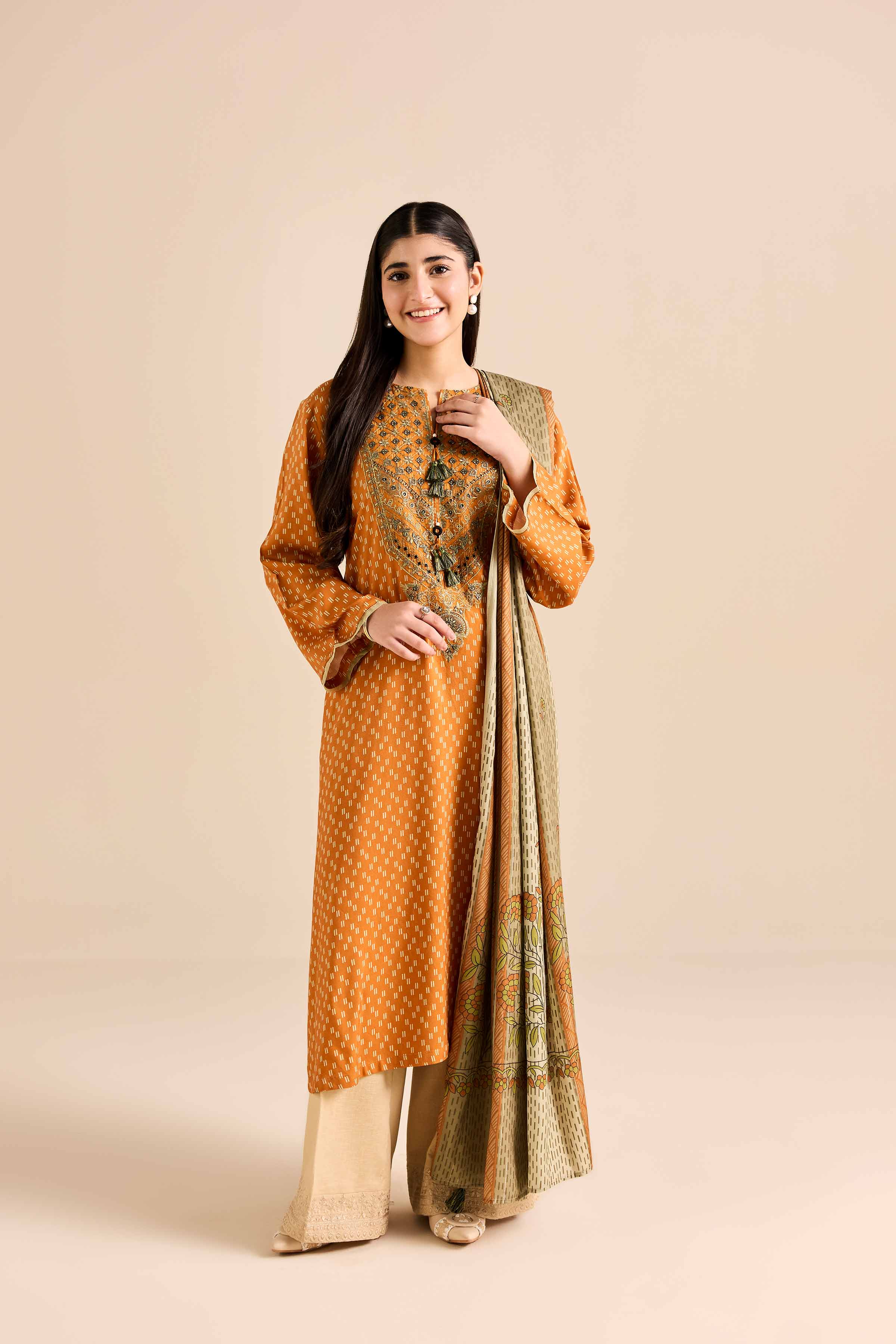 NishatUK - Orange Embroidered Marina 2-piece ready to wear Dress