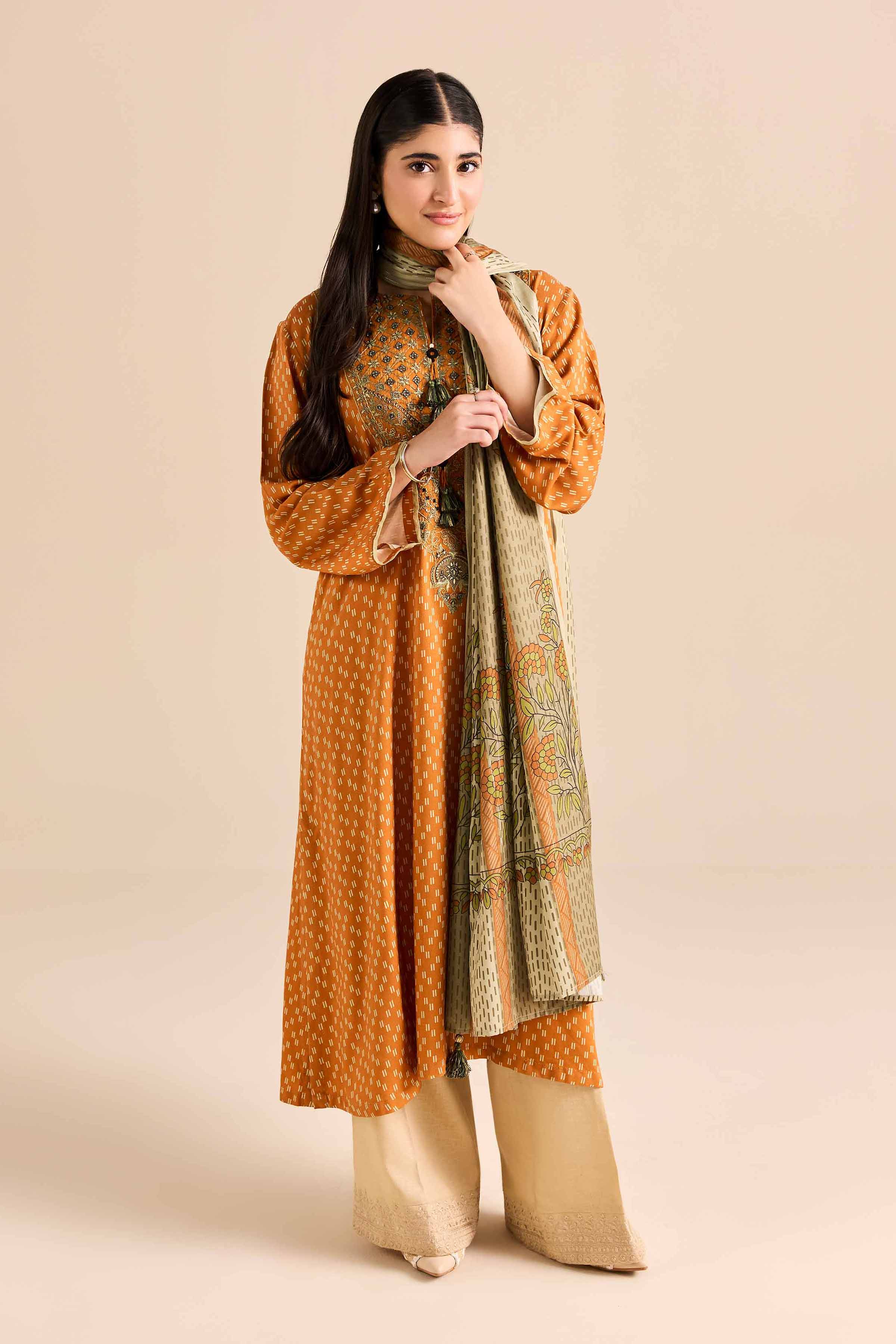 NishatUK - Orange Embroidered Marina 2-piece ready to wear Dress