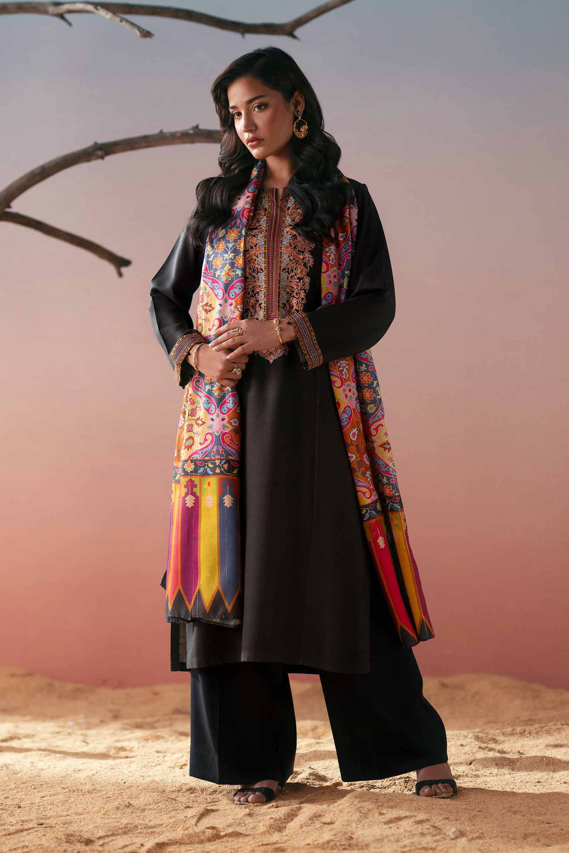 NishatUK - Black Embroidered Marina 2-piece ready to wear Dress