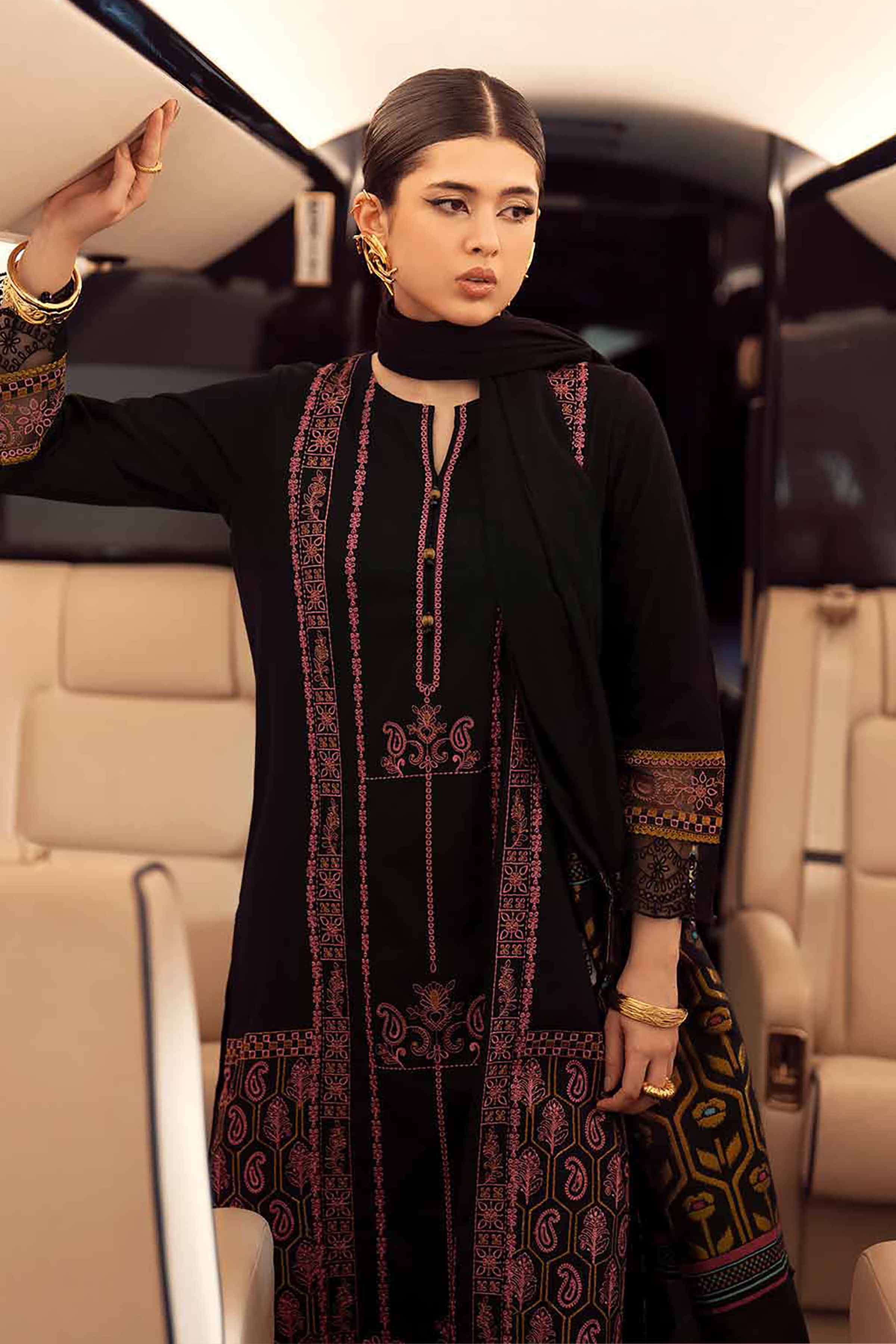 NishatUK - Black Embroidered  Karandi 3-piece ready to wear Suit
