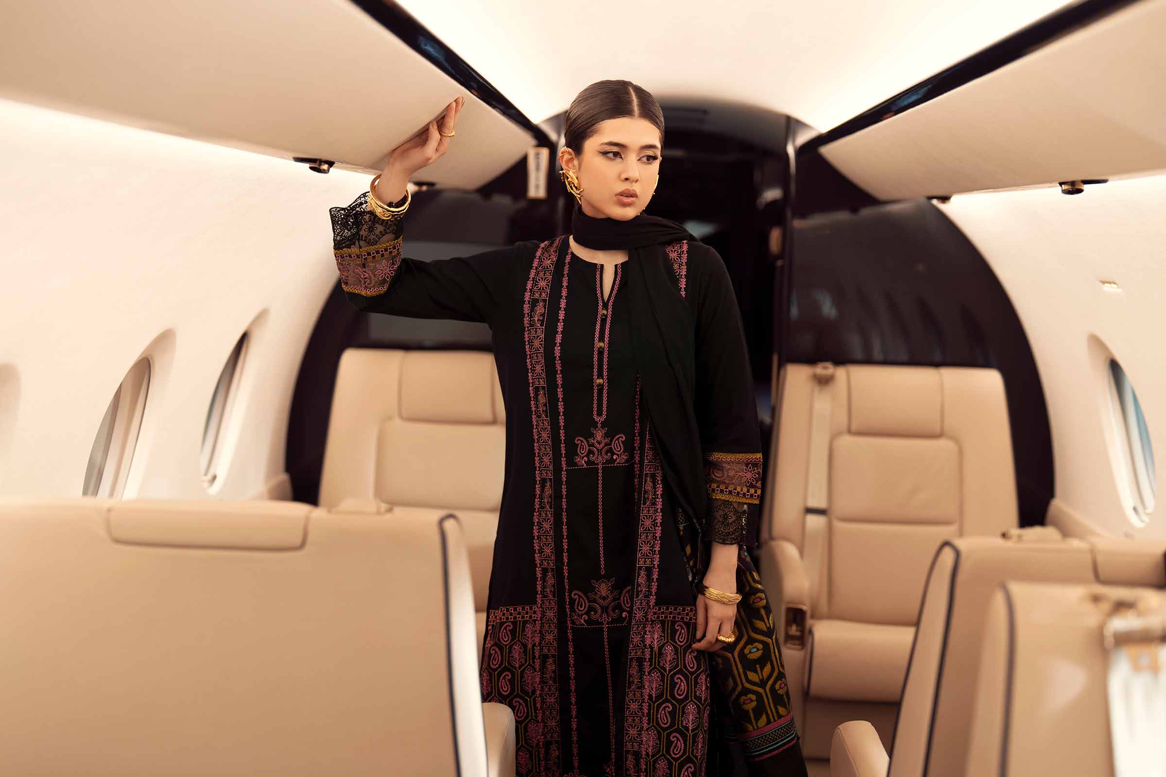 NishatUK - Black Embroidered  Karandi 3-piece ready to wear Suit