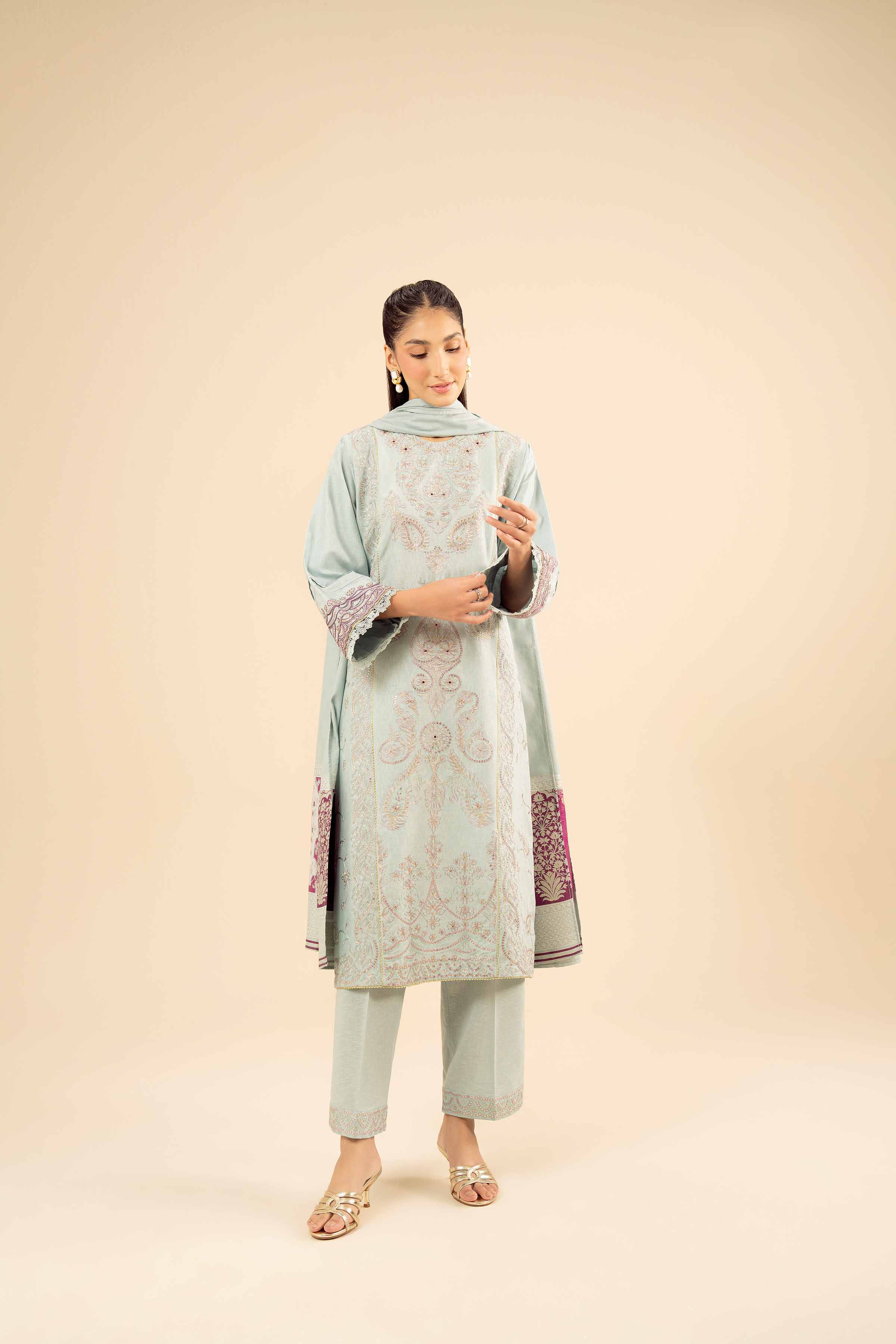 NishatUK - Blue Embroidered Karandi 3-piece ready to wear Suit