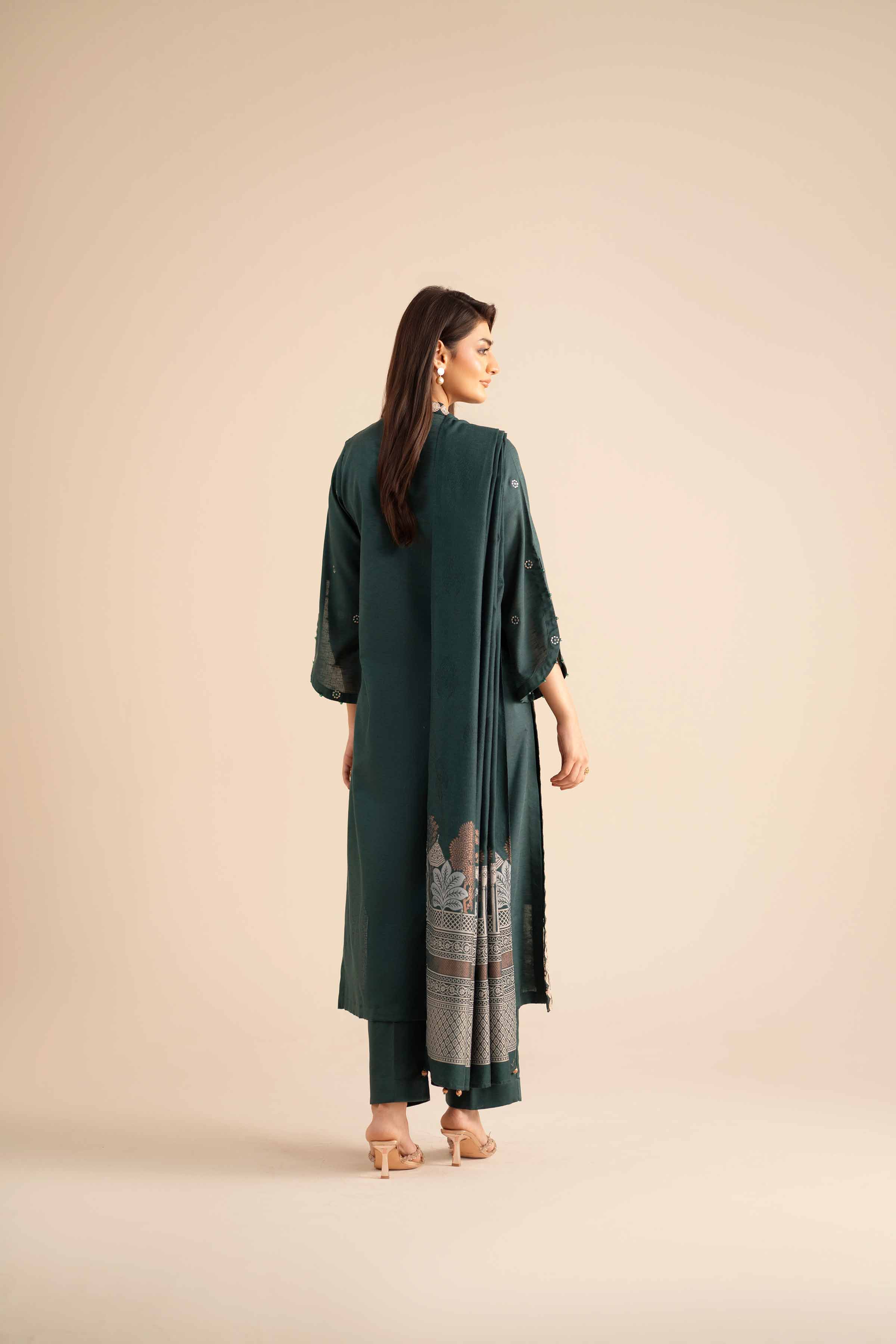 NishatUK - Green Embroidered  Karandi 3-piece ready to wear Suit