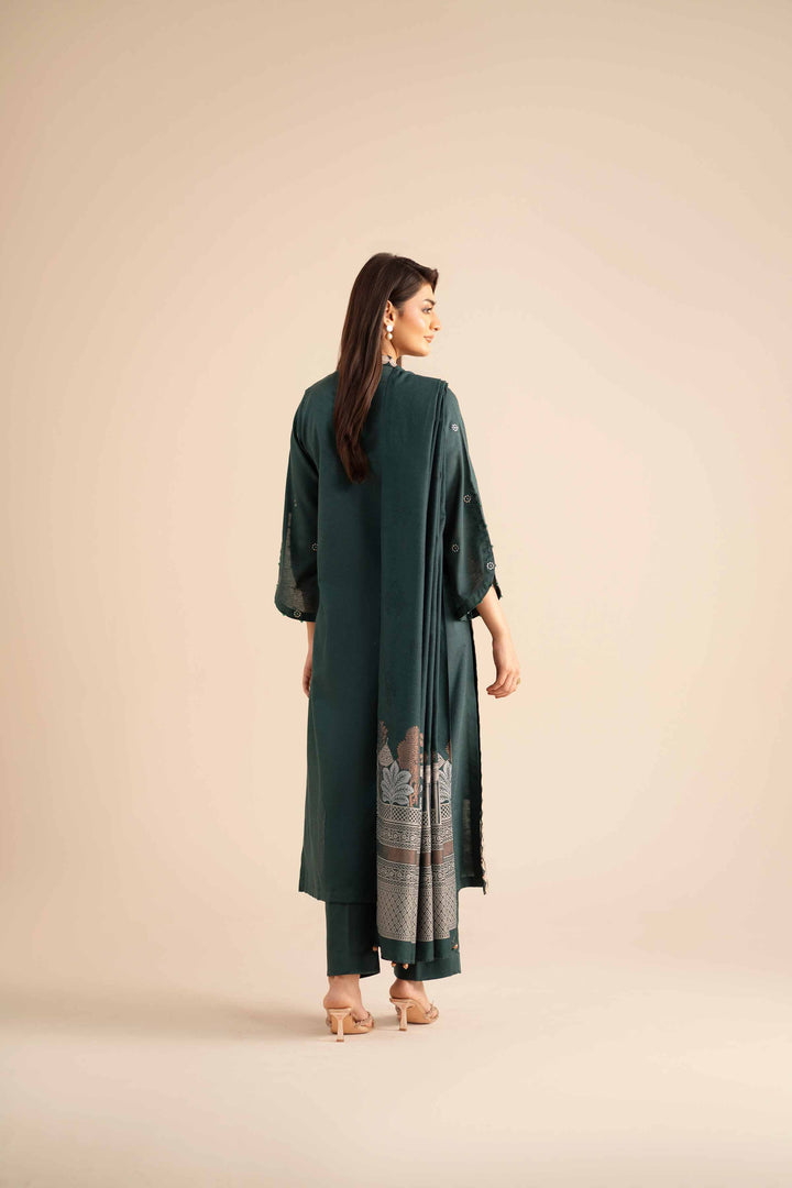 NishatUK - Green Embroidered  Karandi 3-piece ready to wear Suit
