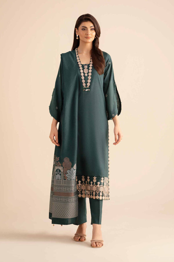 NishatUK - Green Embroidered  Karandi 3-piece ready to wear Suit