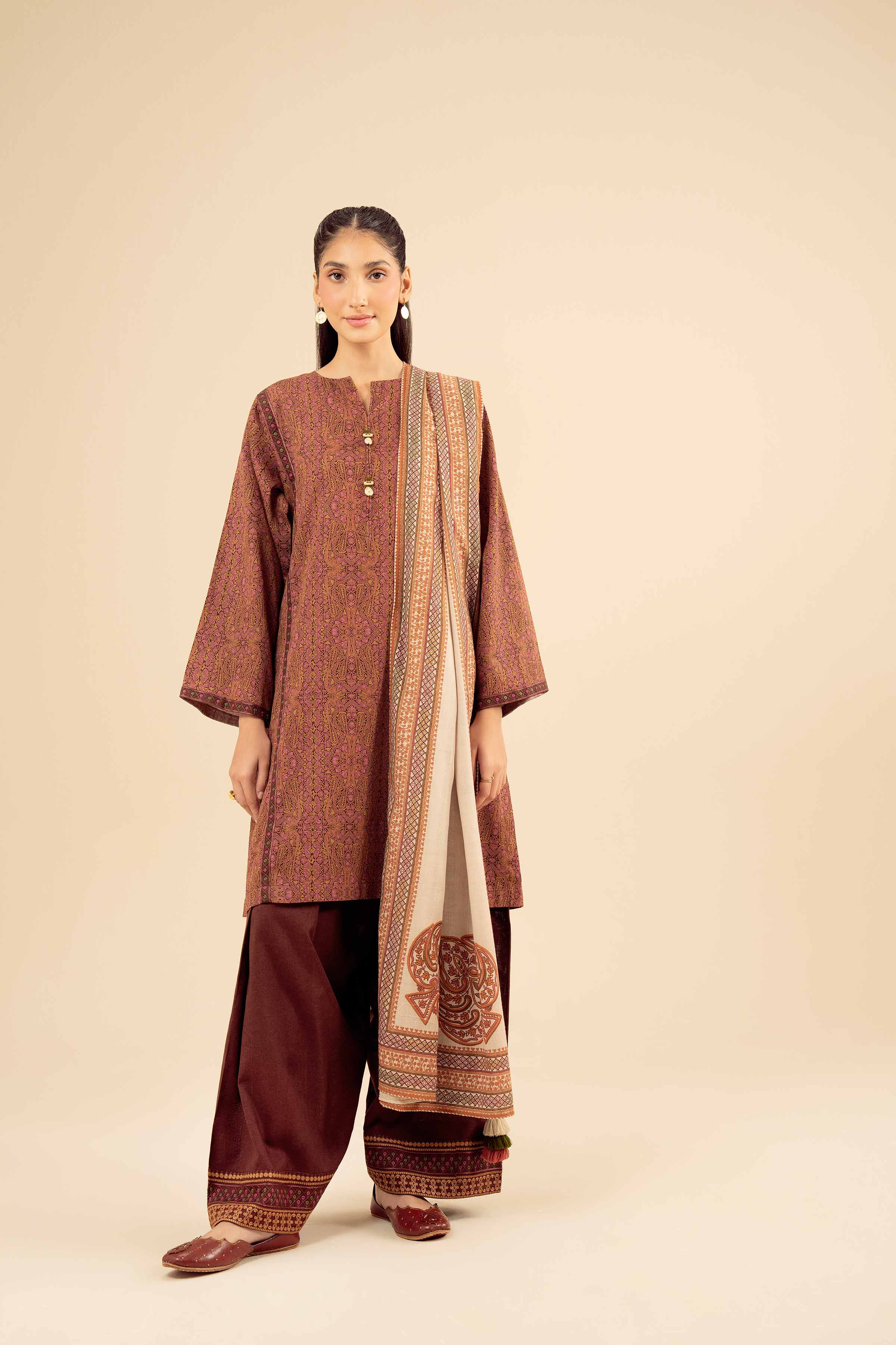 NishatUK - Brown Embroidered Karandi 3-piece ready to wear Suit