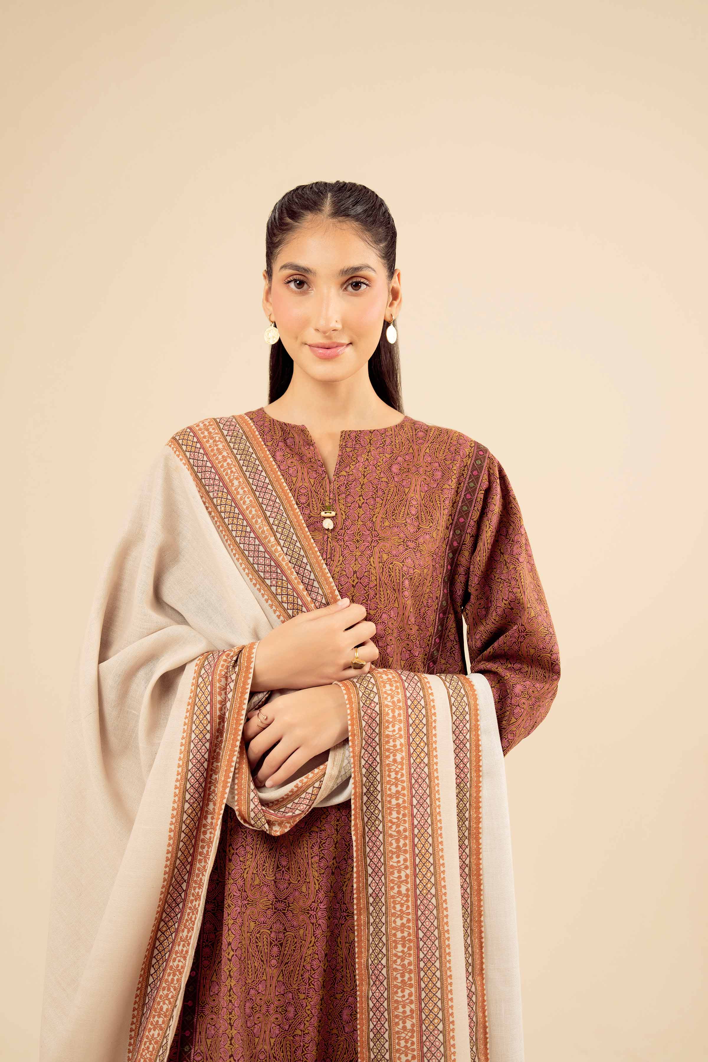 NishatUK - Brown Embroidered Karandi 3-piece ready to wear Suit