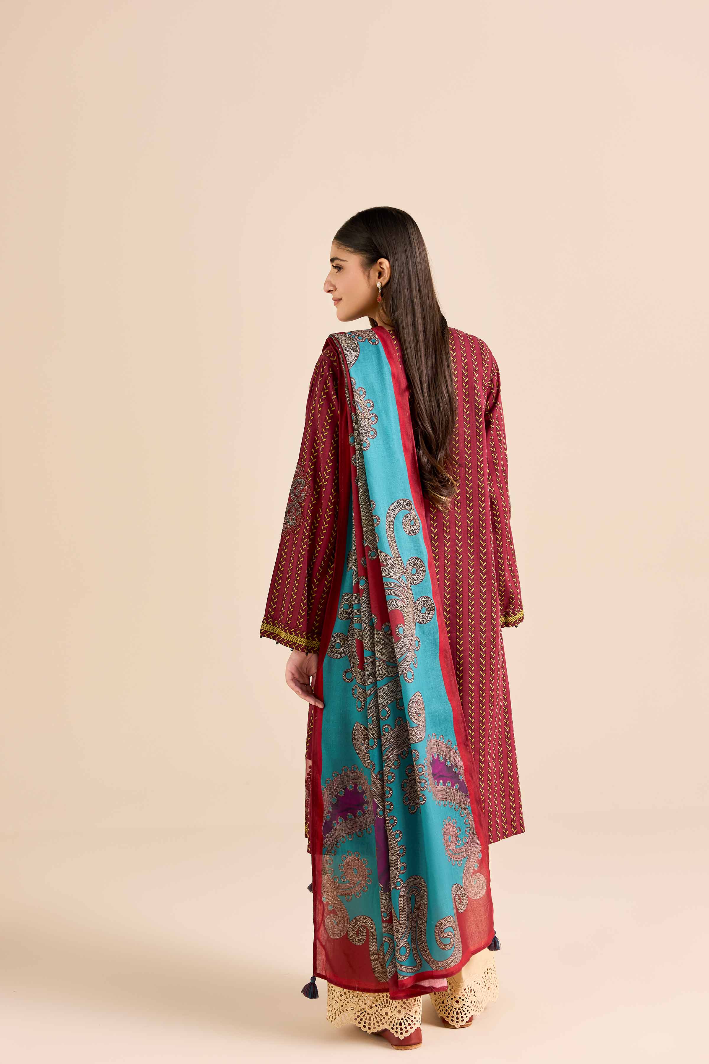 NishatUK - Red Embroidered Karandi 2-piece ready to wear Dress