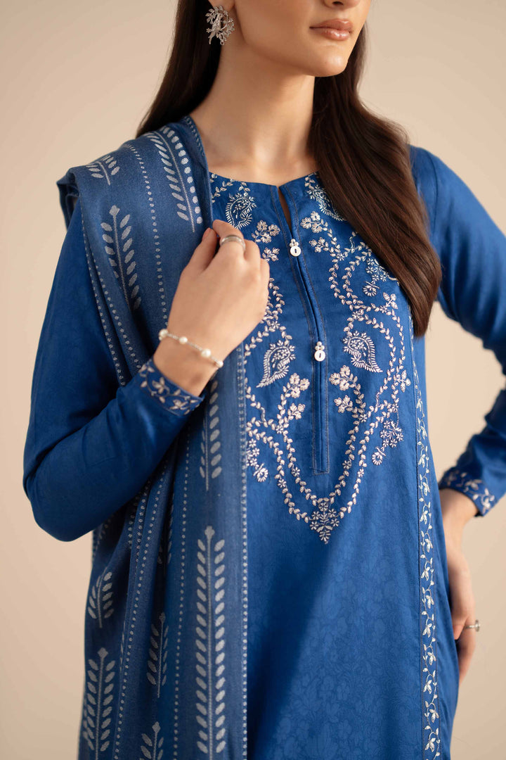 NishatUK - Blue Embroidered  Jacquard 2-piece ready to wear Dress