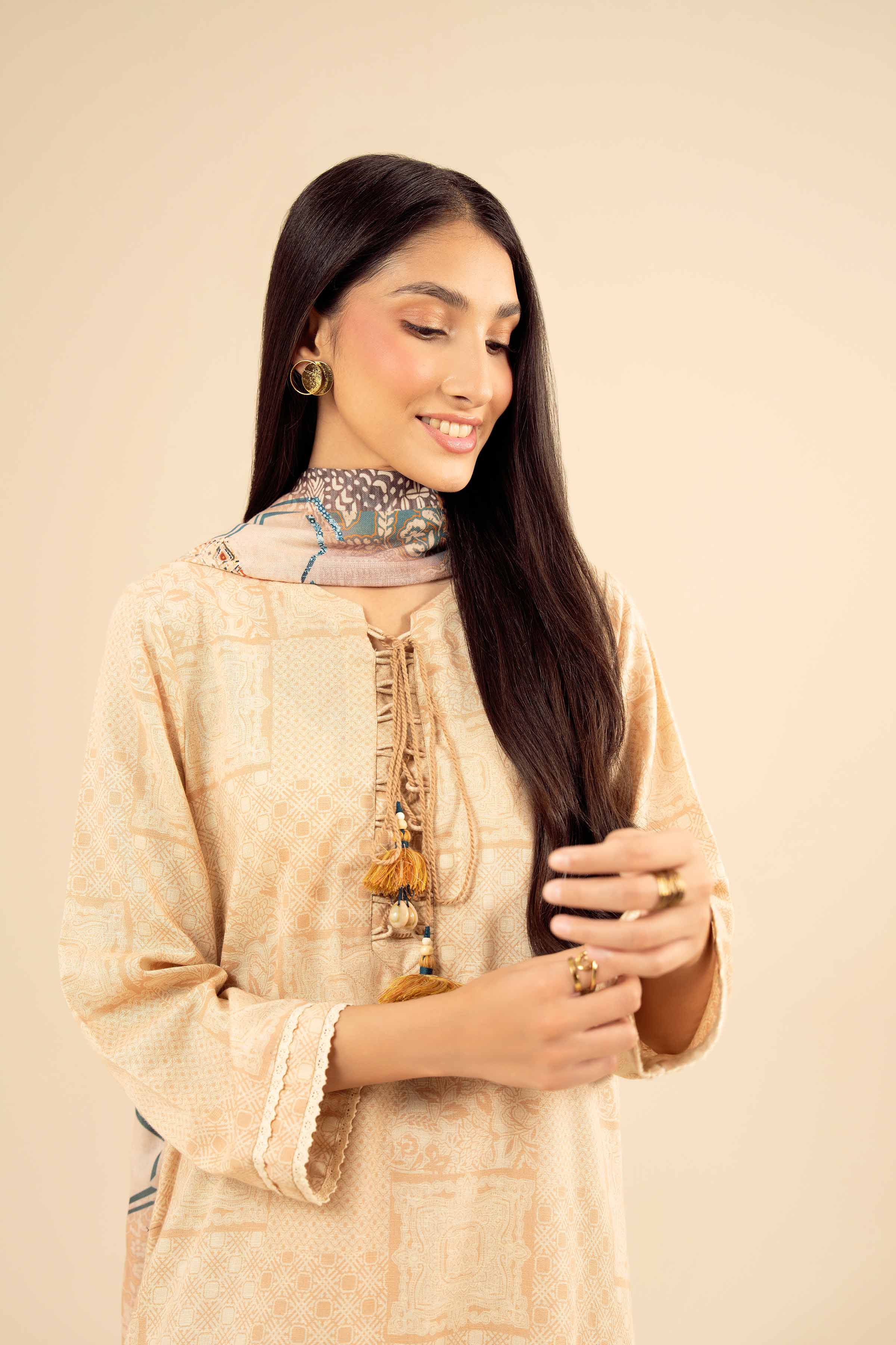 NishatUK - Beige Printed Karandi 2-piece ready to wear Dress