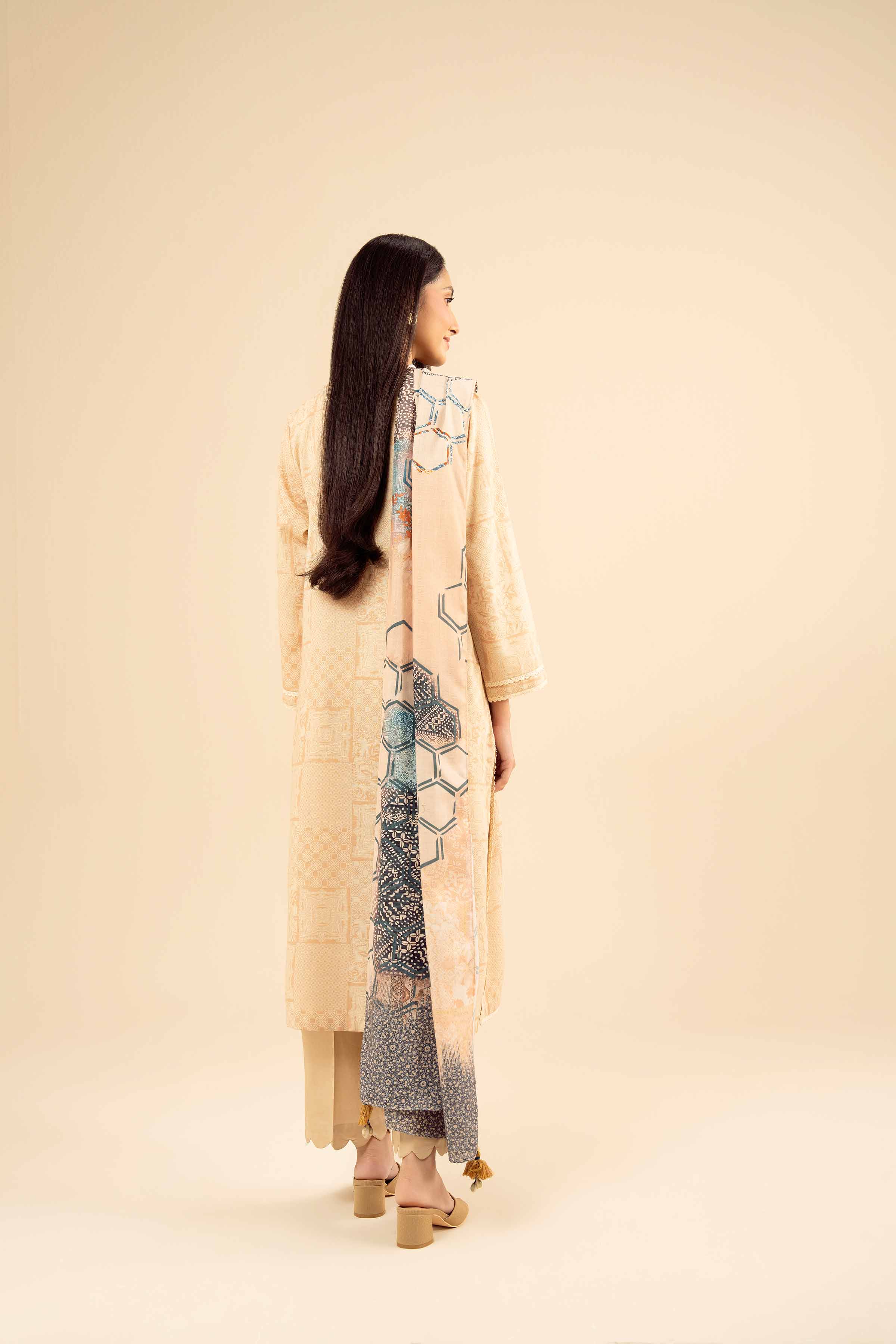 NishatUK - Beige Printed Karandi 2-piece ready to wear Dress