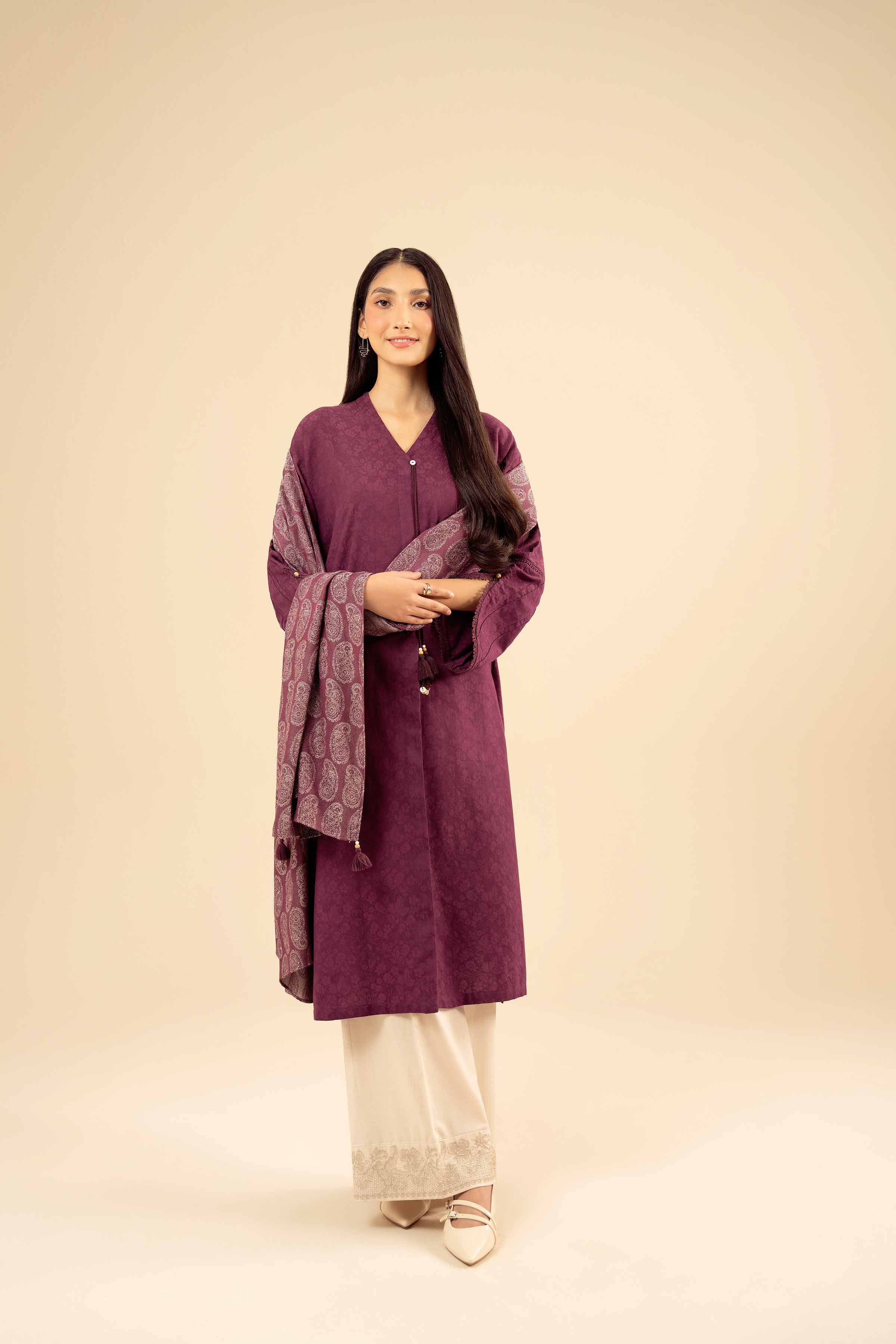 NishatUK - Plum Solids Jacquard 2-piece ready to wear Dress