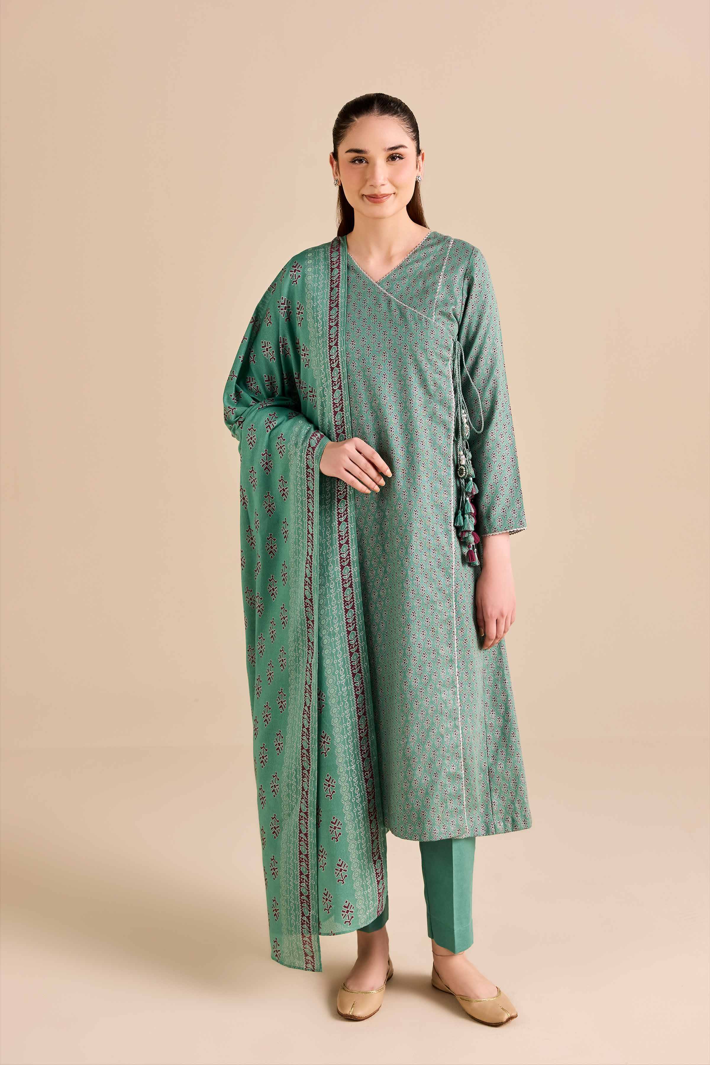 NishatUK - Green Printed Karandi 3-piece ready to wear Suit