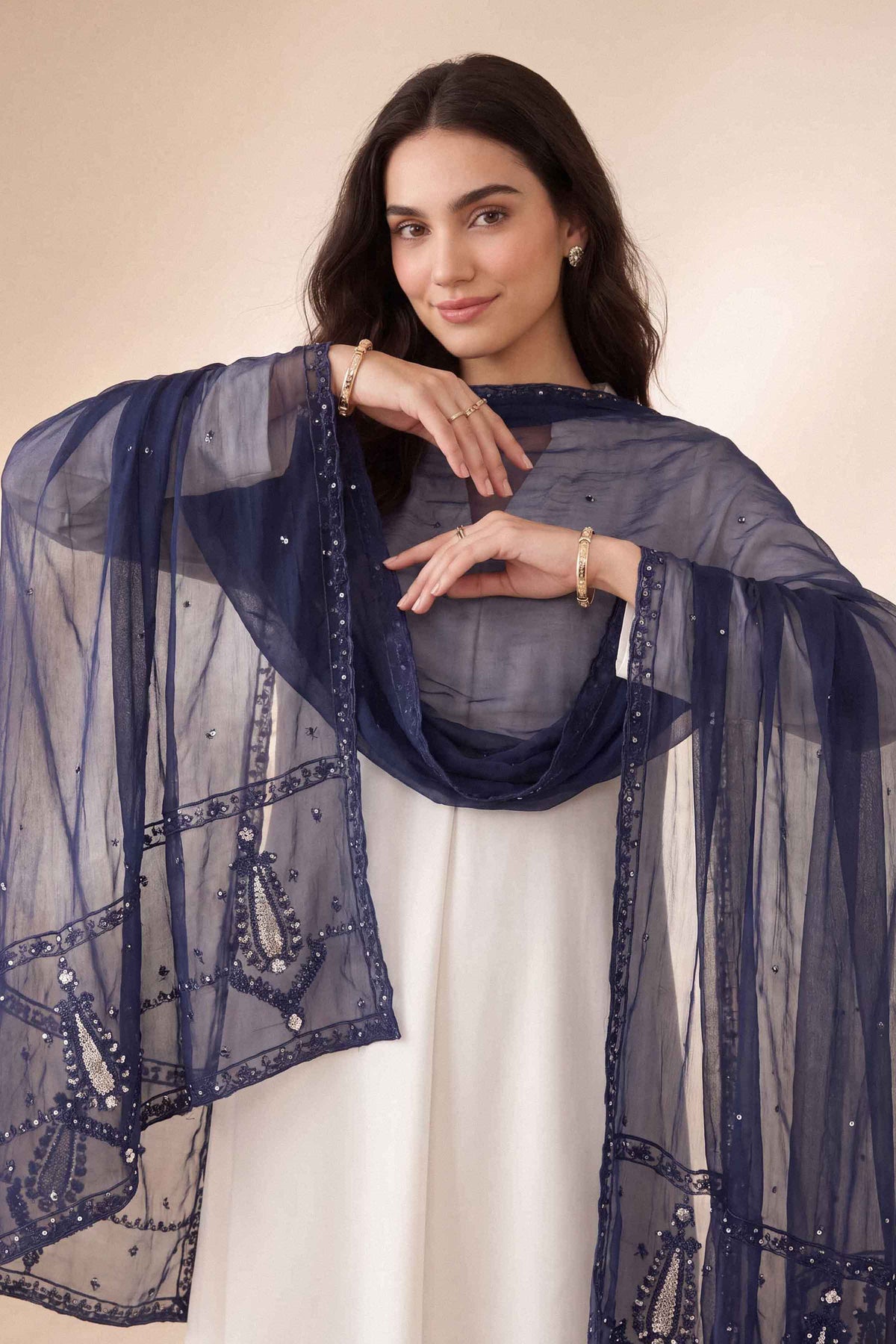 Nishat UK - Blue Embroidered Chiffon 1 Piece ready to wear dupatta