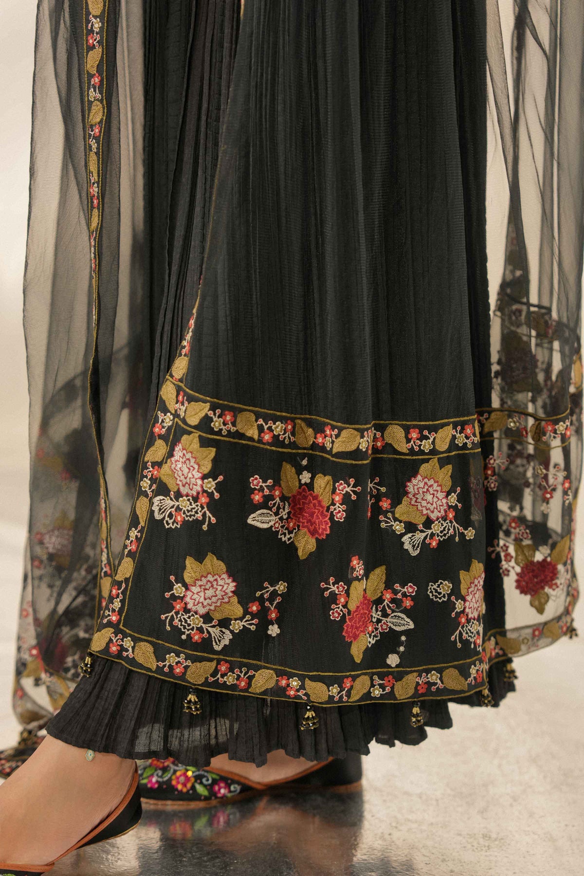 Nishat UK - Black Embroidered Net 1 Piece ready to wear luxury dupatta