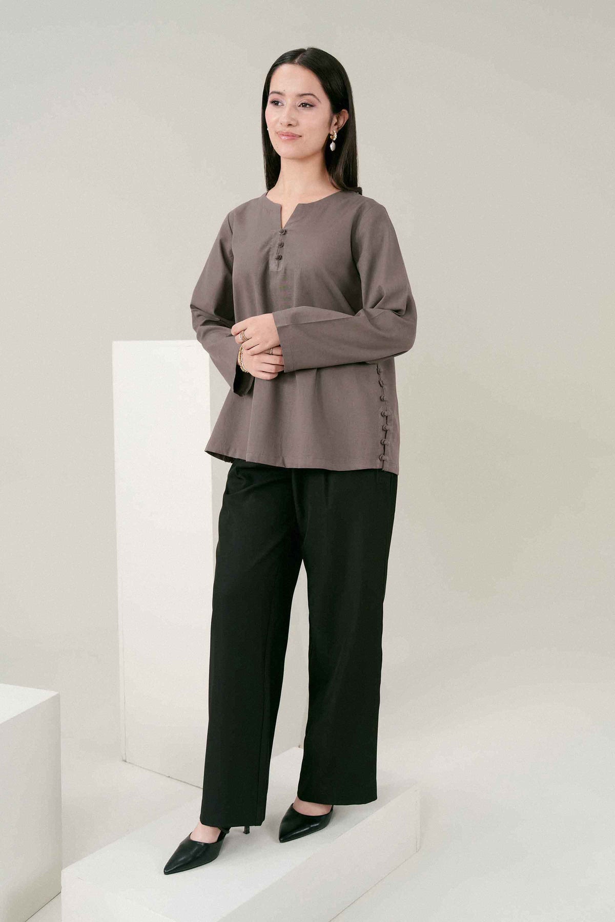 Nishat UK - Grey Solids Yarn Dyed 1 Piece ready to wear tunic