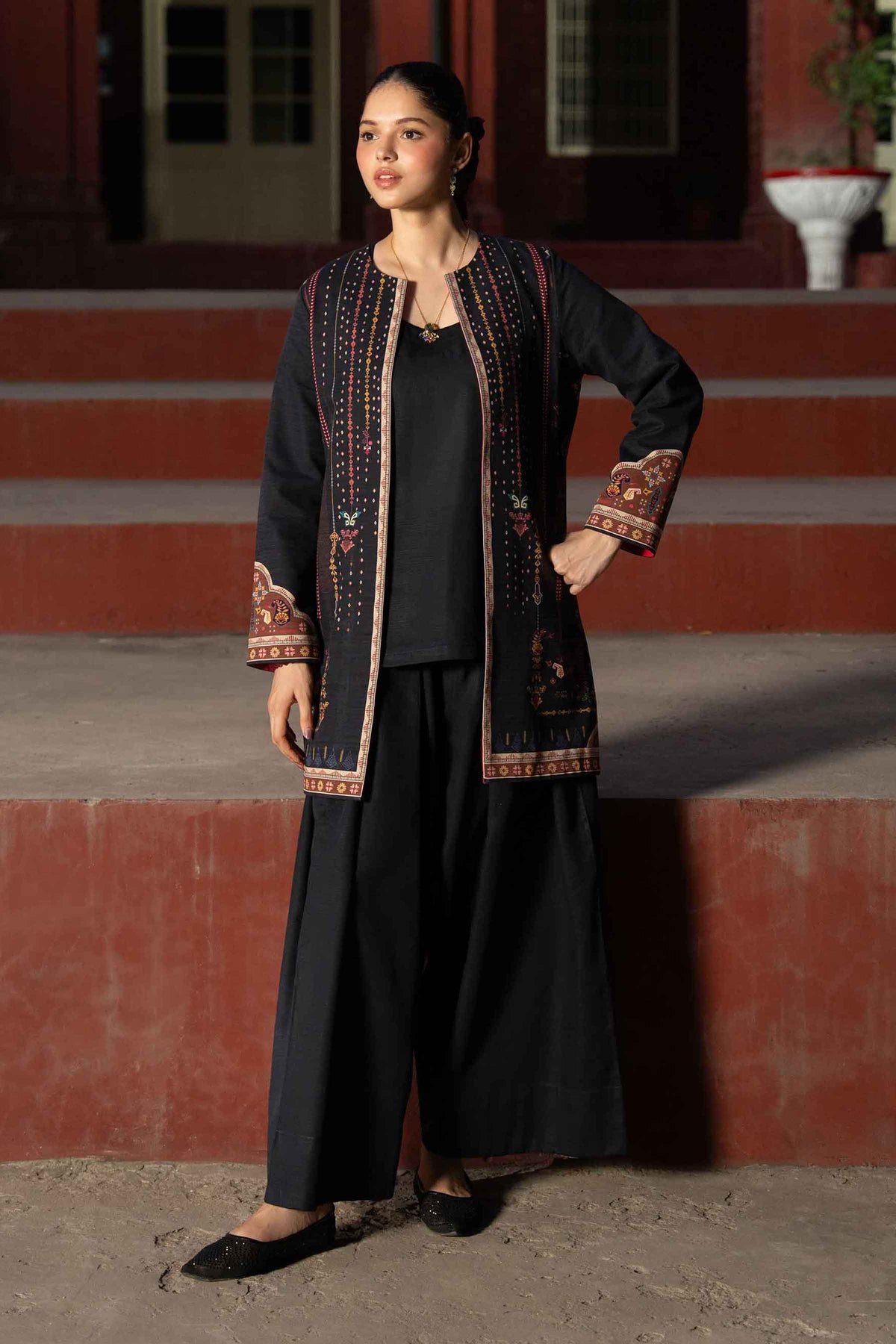 Nishat UK - Black Printed Khaddar 1 Piece ready to wear jacket